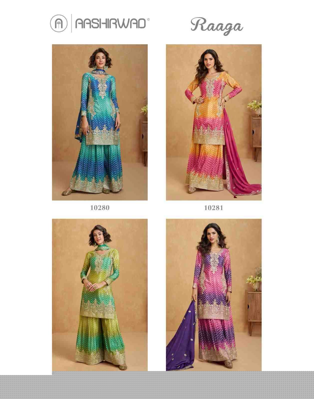 Raaga By Aashirwad Creation 10280 TO 10283 Series Beautiful Suits Colorful Stylish Fancy Casual Wear & Ethnic Wear Premium Chinnon Silk Dresses At Wholesale Price