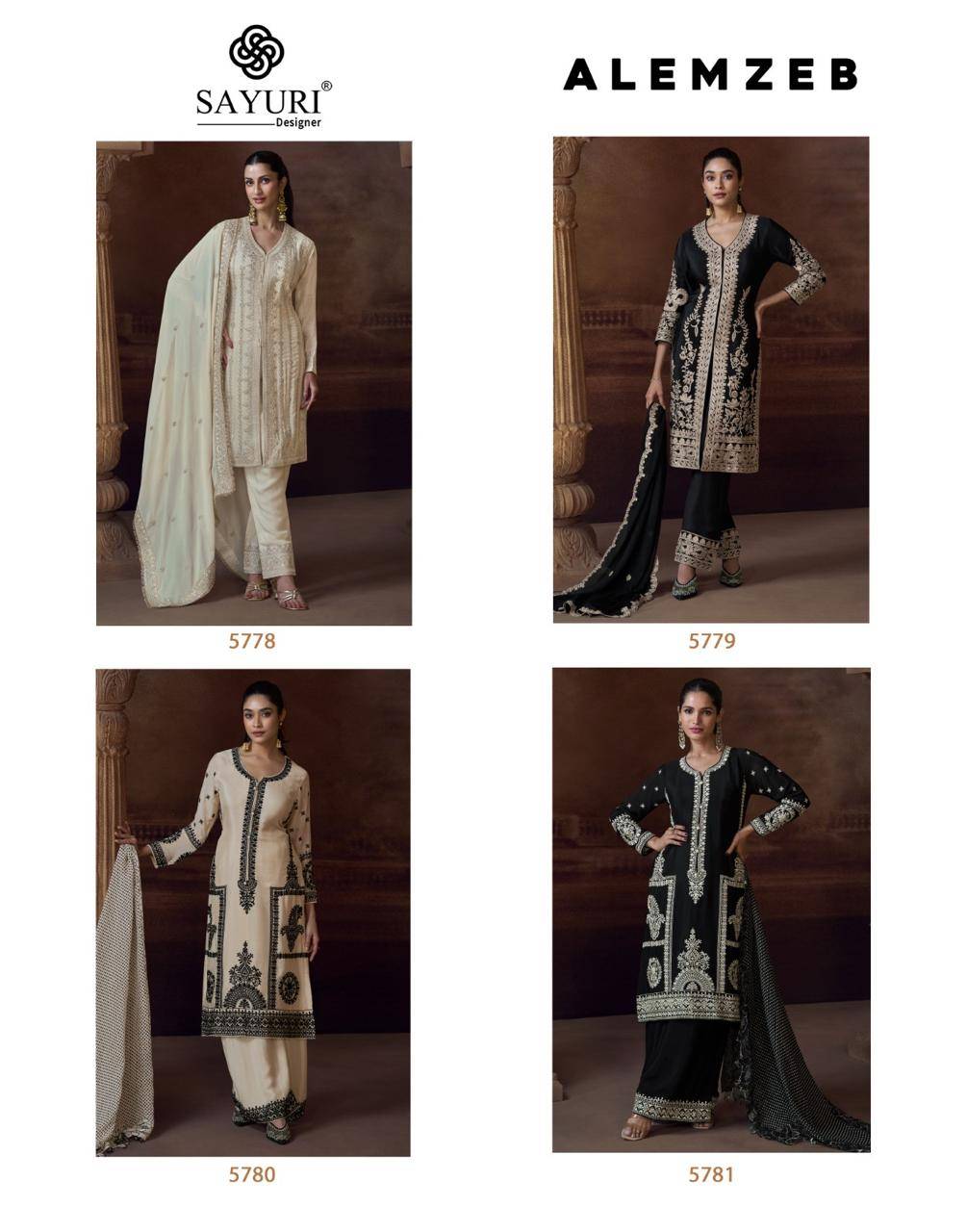 Alemzeb By Sayuri 5778 To 5781 Series Designer Festive Suits Collection Beautiful Stylish Fancy Colorful Party Wear & Occasional Wear Real Chinnon Silk Dresses At Wholesale Price
