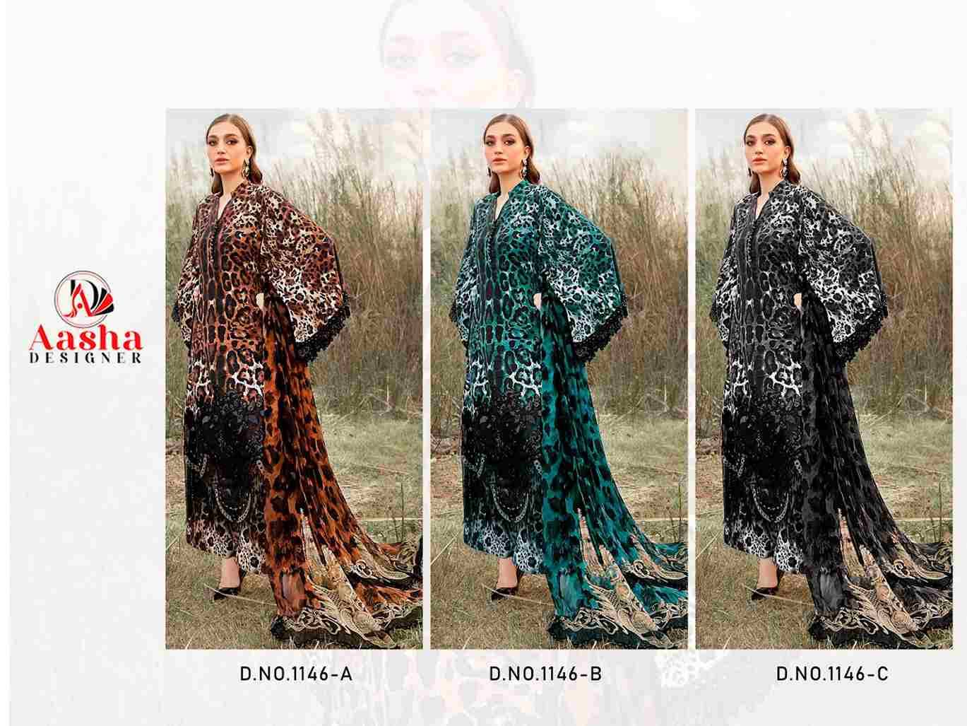 Aasha 1146 Colours By Aasha Designer 1146-A To 1146-C Series Pakistani Suits Beautiful Fancy Colorful Stylish Party Wear & Occasional Wear Pure Cotton Print Dresses At Wholesale Price