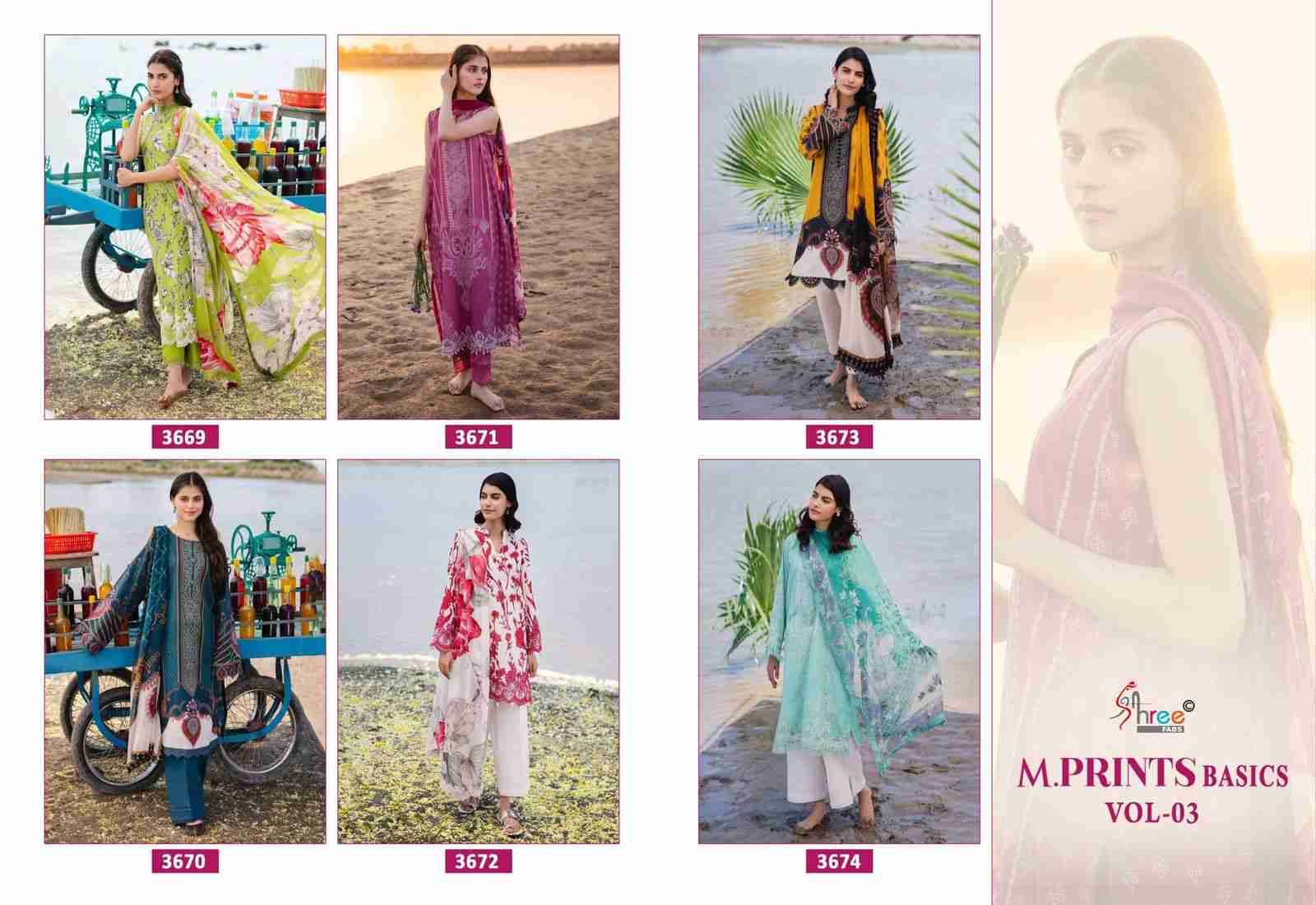 M.Prints Basics Vol-3 By Shree Fabs 3669 To 3674 Series Pakistani Suits Collection Beautiful Stylish Fancy Colorful Party Wear & Occasional Wear Pure Cotton Print With Work Dresses At Wholesale Price