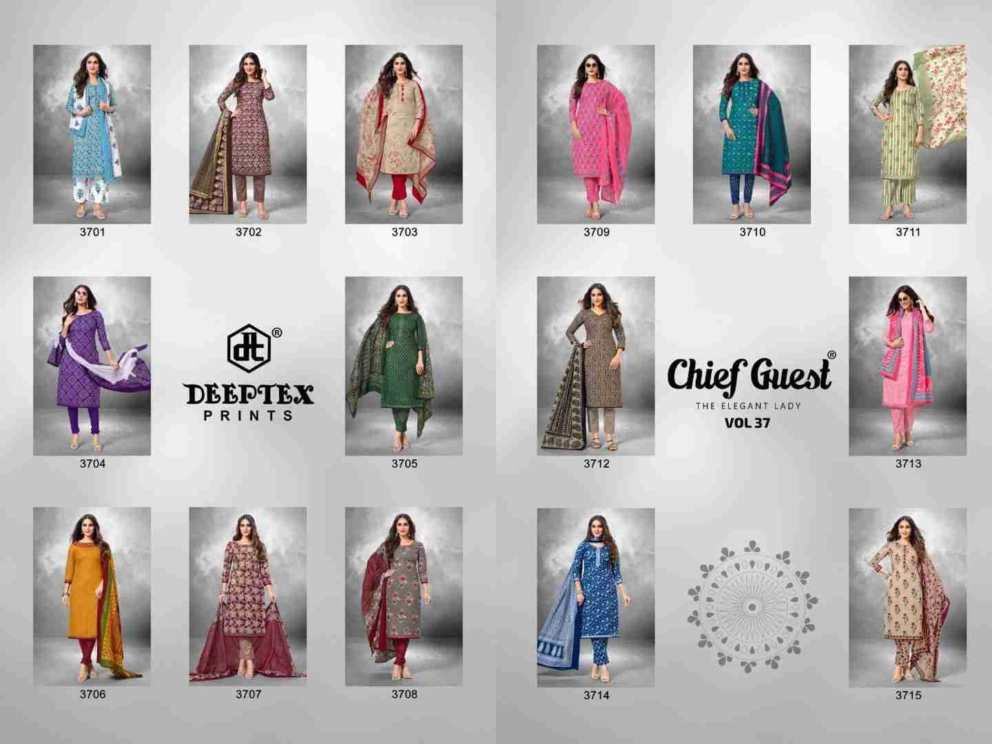Chief Guest Vol-37 By Deeptex Prints 3701 To 3715 Series Beautiful Suits Colorful Stylish Fancy Casual Wear & Ethnic Wear Cotton Print Dresses At Wholesale Price