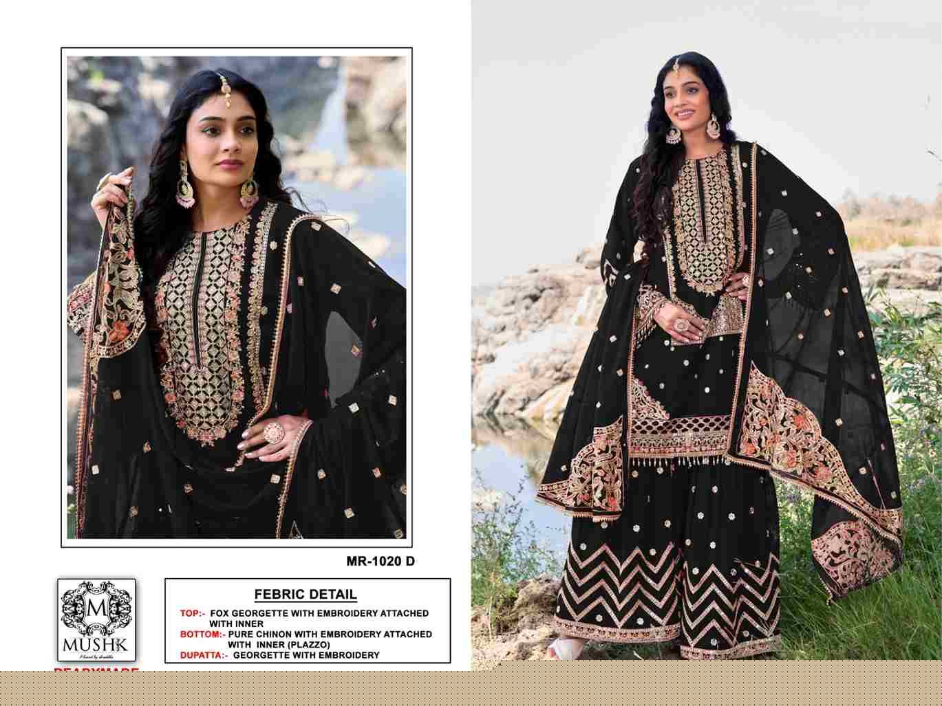 Mushk Hit Design R-1020 Colours By Mushk R-1020-A To R-1020-D Series Beautiful Winter Collection Pakistani Suits Stylish Fancy Colorful Casual Wear & Ethnic Wear Heavy Georgette Embroidery Dresses At Wholesale Price