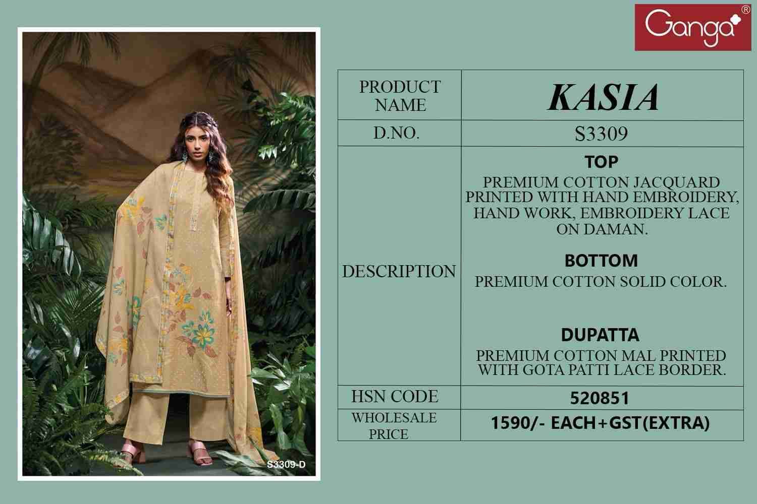 Kasia-3309 By Ganga Fashion 3309-A To 3309-D Series Beautiful Festive Suits Colorful Stylish Fancy Casual Wear & Ethnic Wear Pure Cotton Jacquard Dresses At Wholesale Price