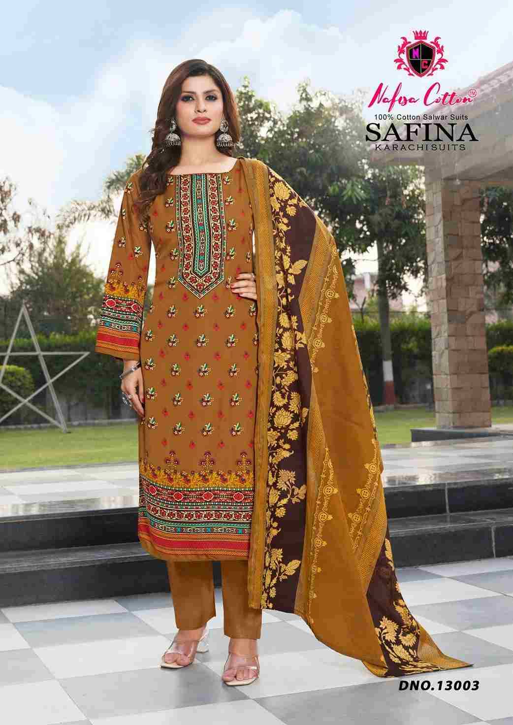 Safina Vol-13 By Nafisa Cotton 13001 To 13006 Series Beautiful Festive Suits Colorful Stylish Fancy Casual Wear & Ethnic Wear Pure Cotton Embroidered Dresses At Wholesale Price