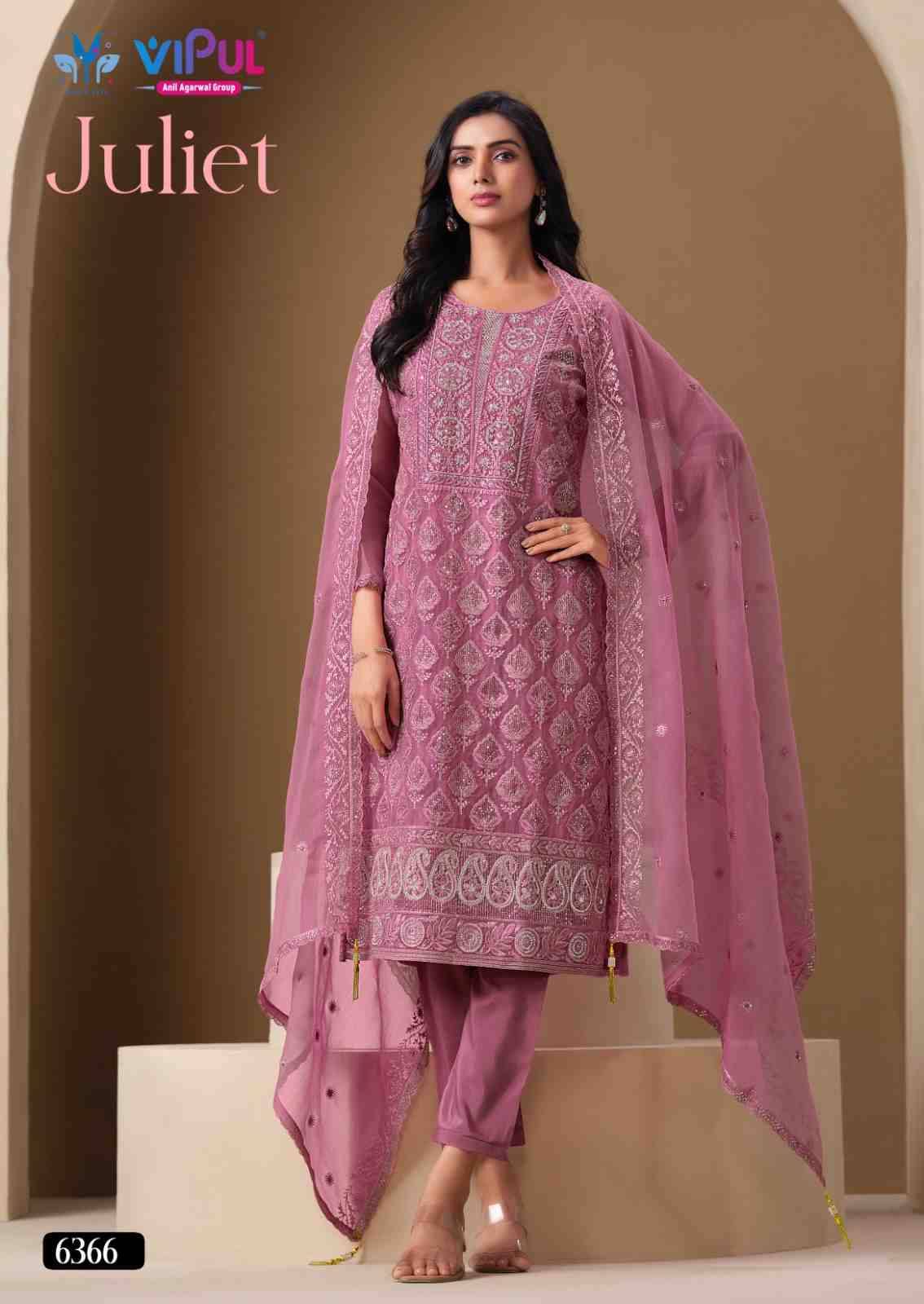 Juliet By Vipul Fashion 6361 To 6366 Series Designer Festive Suits Beautiful Fancy Stylish Colorful Party Wear & Occasional Wear Chiffon Embroidered Dresses At Wholesale Price