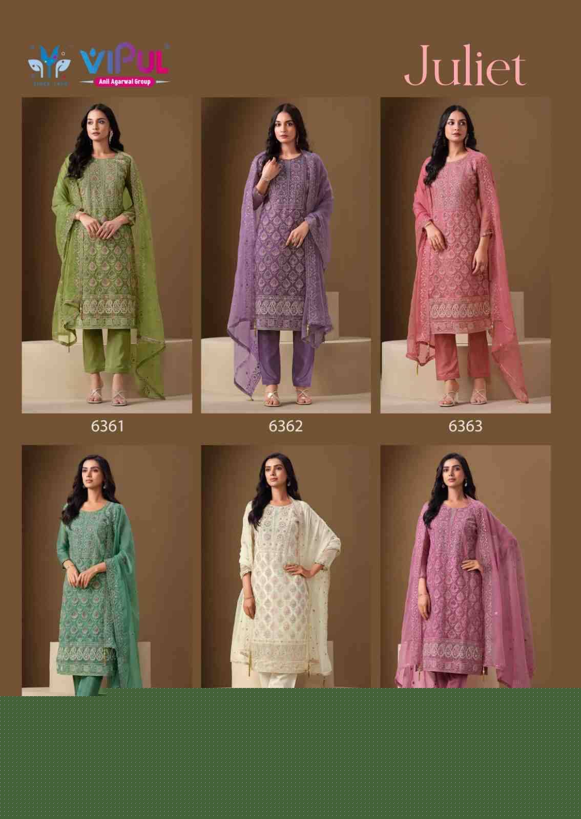 Juliet By Vipul Fashion 6361 To 6366 Series Designer Festive Suits Beautiful Fancy Stylish Colorful Party Wear & Occasional Wear Chiffon Embroidered Dresses At Wholesale Price