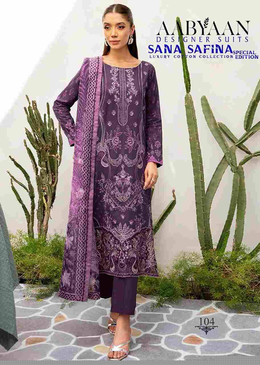 Sana Safina Special Edition By Aabyaan 101 To 106 Series Beautiful Stylish Festive Suits Fancy Colorful Casual Wear & Ethnic Wear & Ready To Wear Pure Cotton Dresses At Wholesale Price