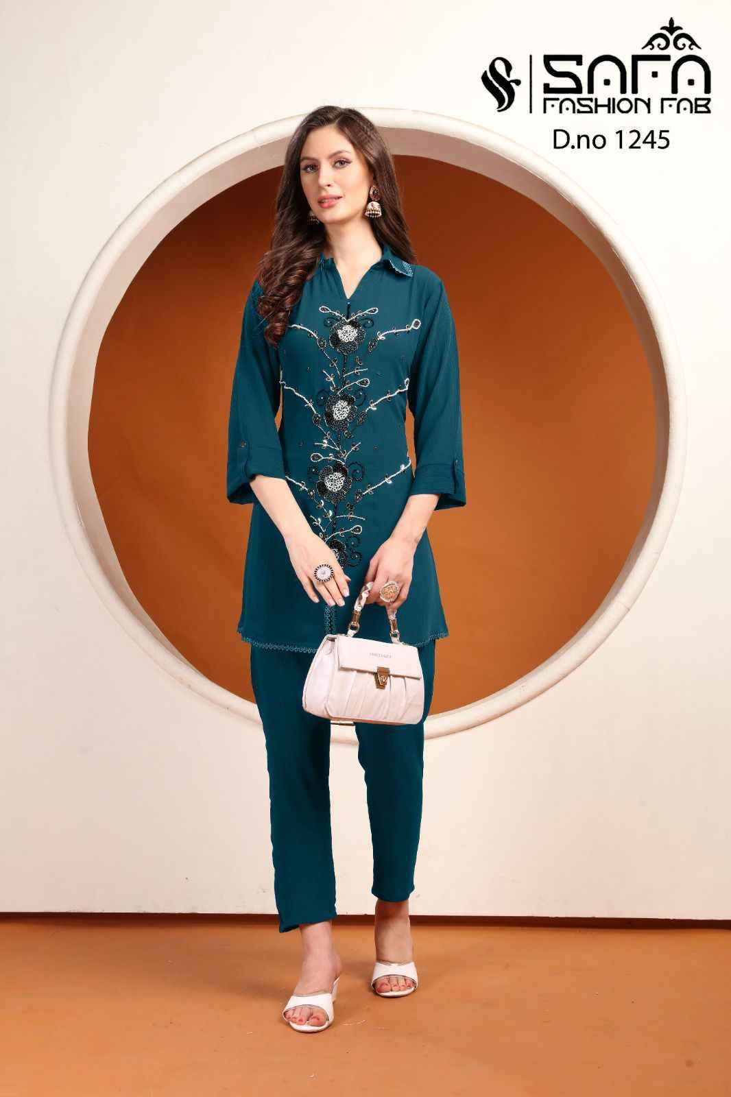Safa 1245 Colours By Safa Fashion 1245-A To 1245-C Series Designer Pakistani Suits Collection Beautiful Stylish Fancy Colorful Party Wear & Occasional Wear Fancy Kurtis With Bottom At Wholesale Price