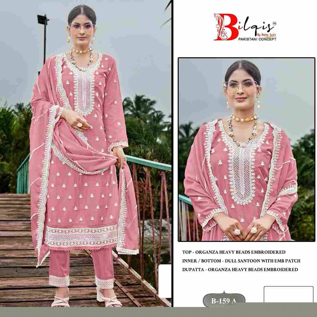 Bilqis 159 Colours By Bilqis 159-A To 159-D Series Beautiful Pakistani Suits Stylish Fancy Colorful Party Wear & Occasional Wear Organza Embroidery Dresses At Wholesale Price