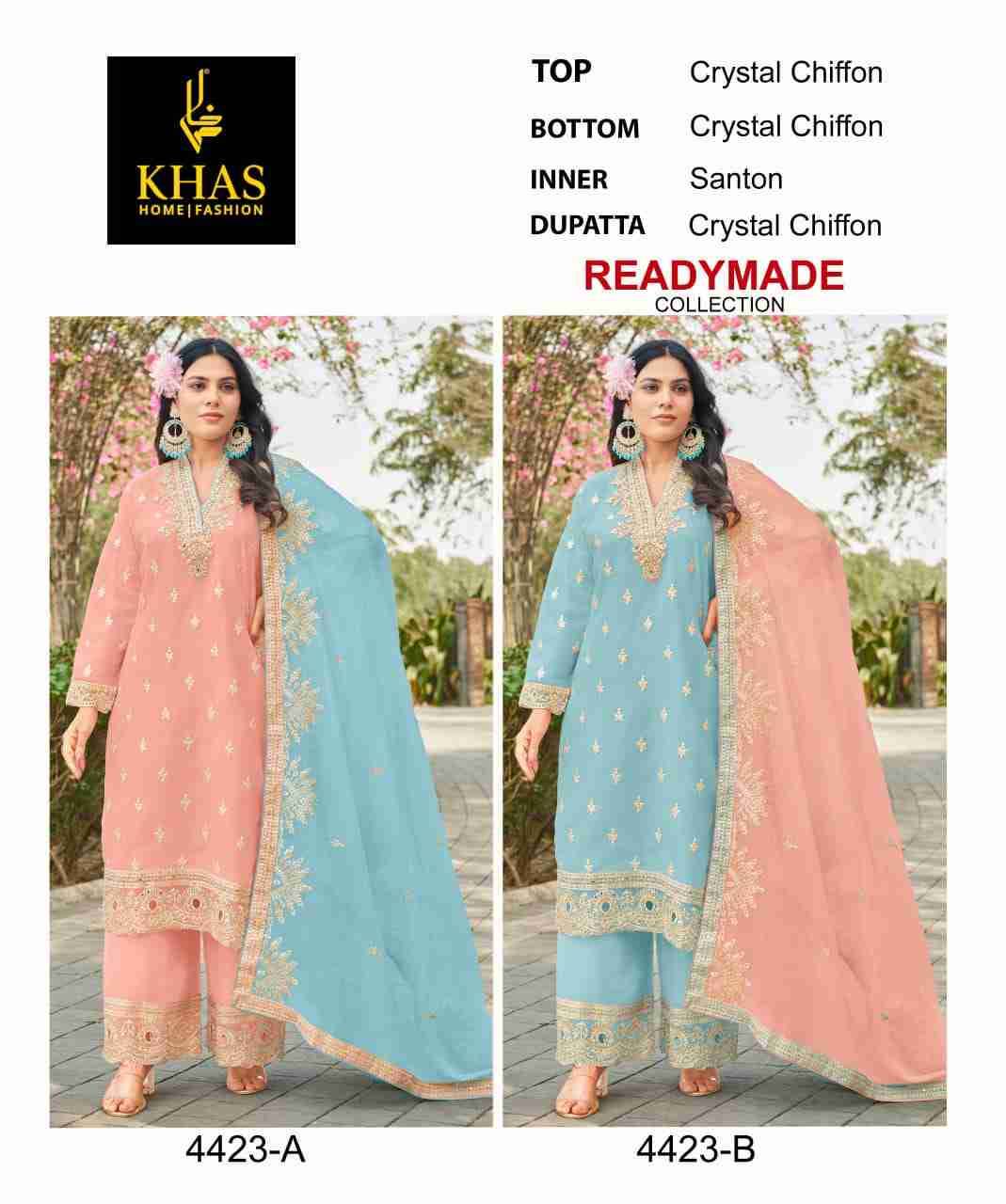 Khas 4423 Colours By Khas 4423-A To 4423-B Series Beautiful Pakistani Suits Colorful Stylish Fancy Casual Wear & Ethnic Wear Chiffon Embroidered Dresses At Wholesale Price
