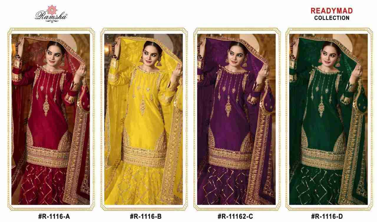 Ramsha 1116 Colours By Ramsha 1116-A To 1116-D Series Designer Pakistani Suits Beautiful Fancy Colorful Stylish Party Wear & Occasional Wear Organza Embroidered Dresses At Wholesale Price