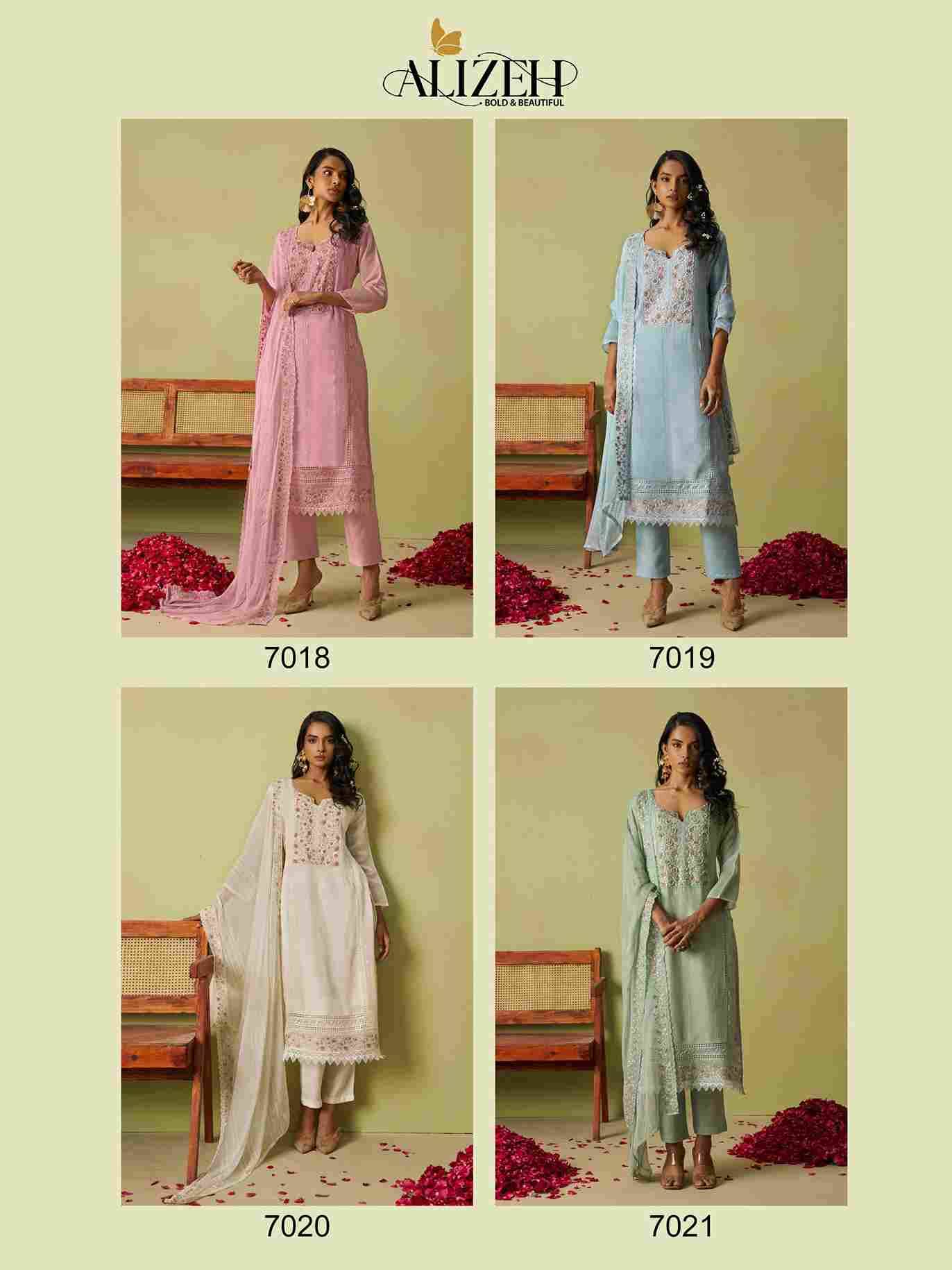 Saadgi Vol-2 By Alizeh 7018 To 7021 Series Designer Festive Suits Collection Beautiful Stylish Fancy Colorful Party Wear & Occasional Wear Pure Organza Dresses At Wholesale Price