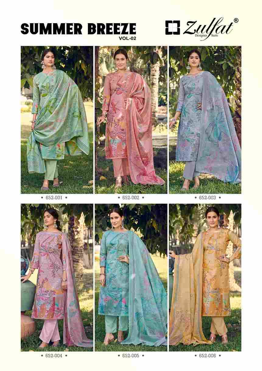 Summer Breeze Vol-2 By Zulfat 652-001 To 652-006 Series Beautiful Festive Suits Stylish Fancy Colorful Casual Wear & Ethnic Wear Pure Cotton Print Dresses At Wholesale Price