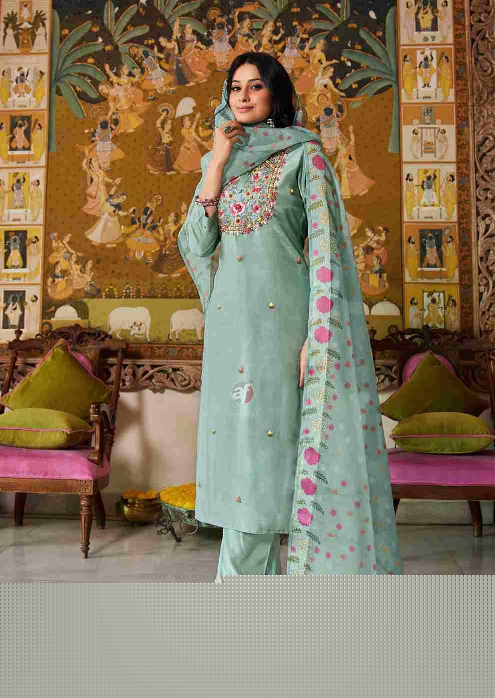 Golden Meadows Vol-4 By Anju Fabrics 4141 To 4146 Series Designer Festive Suits Collection Beautiful Stylish Fancy Colorful Party Wear & Occasional Wear Pure Muslin Dresses At Wholesale Price