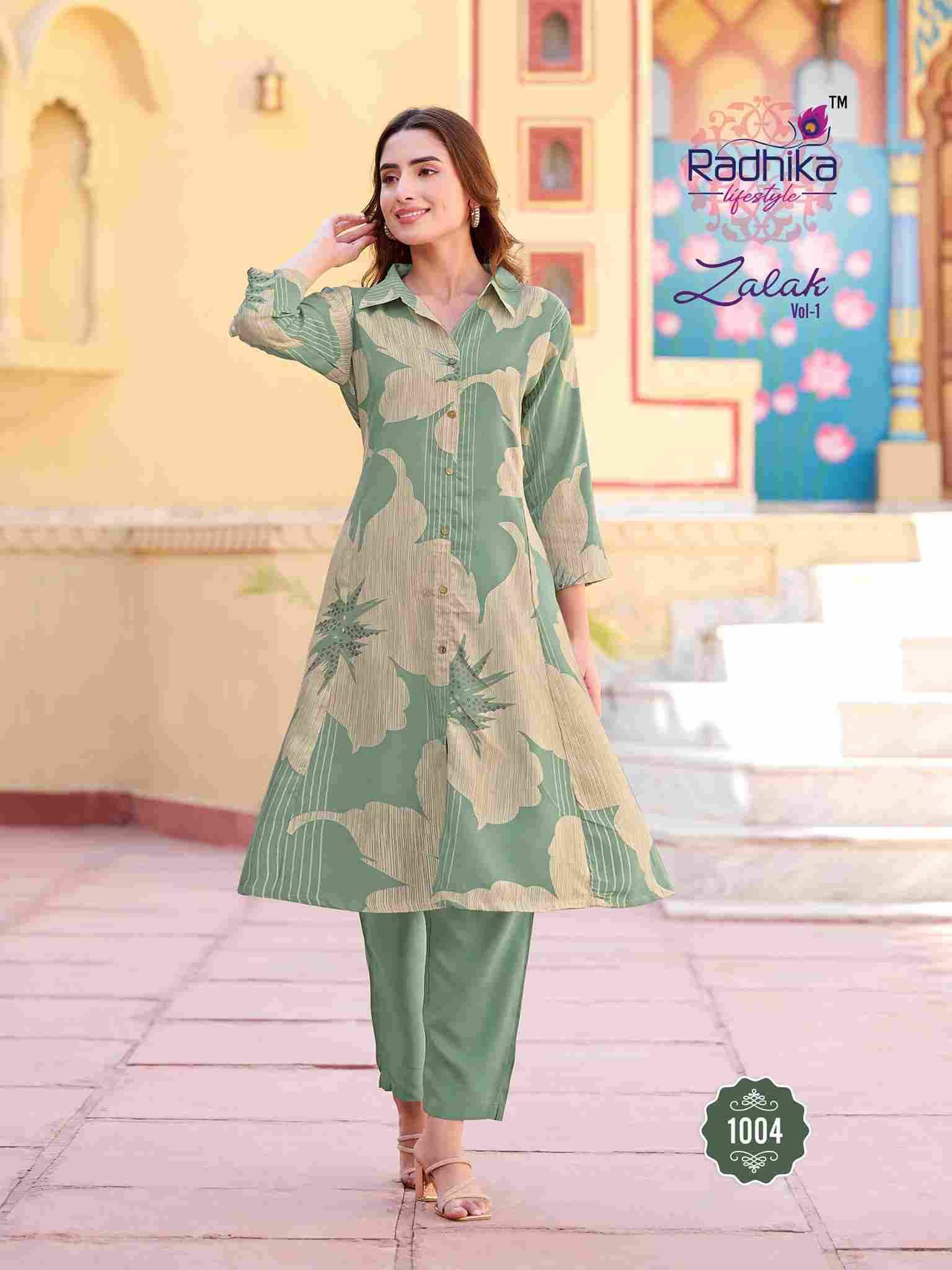 Zalak Vol-1 By Radhika Lifestyle 1001 To 1006 Series Designer Pakistani Suits Collection Beautiful Stylish Fancy Colorful Party Wear & Occasional Wear Rayon Foil Kurtis With Bottom At Wholesale Price