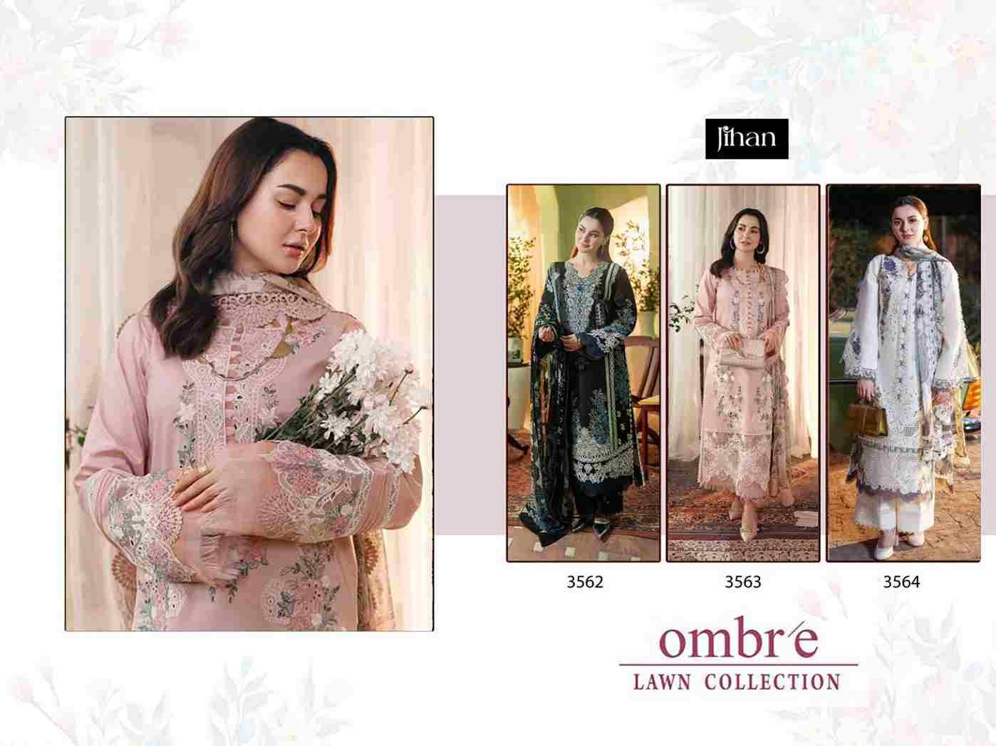 Ombre Lawn Collection By Jihan 3562 To 3564 Series Designer Pakistani Suits Beautiful Fancy Stylish Colorful Party Wear & Occasional Wear Cotton Dresses At Wholesale Price