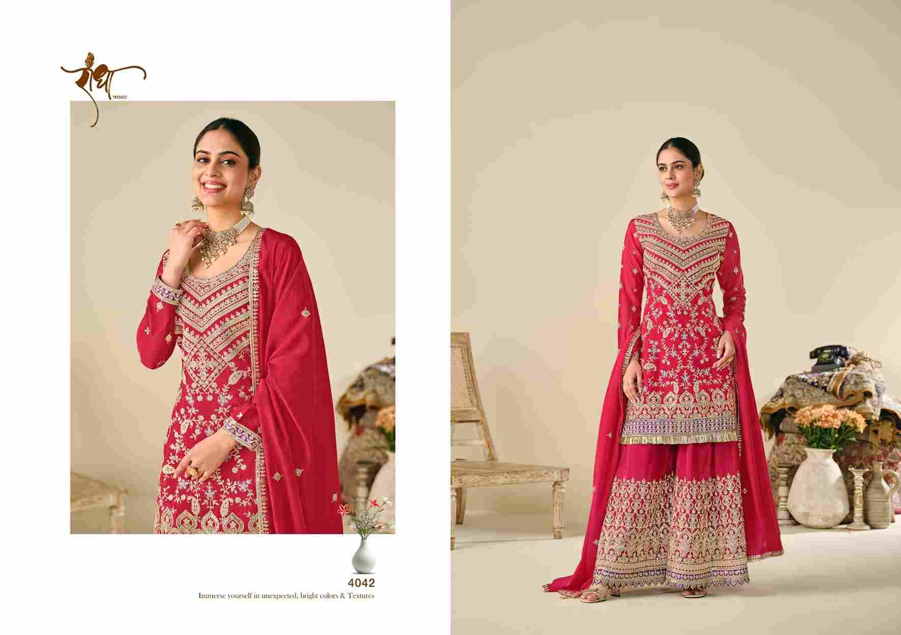 Sonpari By Radha Trendz 4041 To 4044 Series Sharara Suits Beautiful Fancy Colorful Stylish Party Wear & Occasional Wear Chinnon Dresses At Wholesale Price