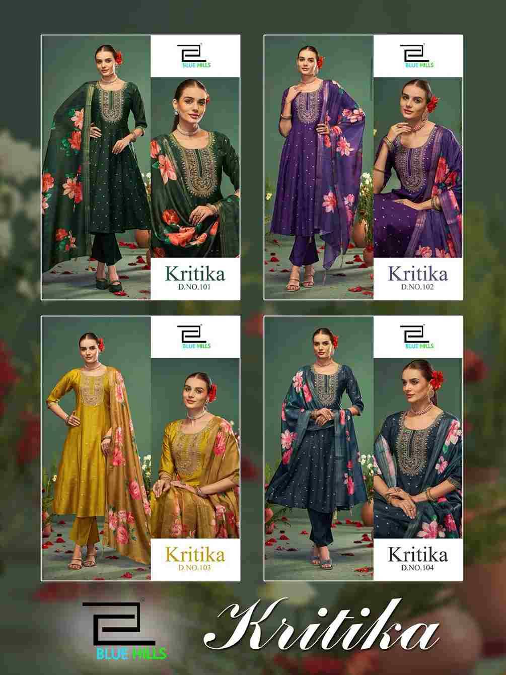Kritika By Blue Hills 101 To 104 Series Beautiful Festive Suits Stylish Fancy Colorful Casual Wear & Ethnic Wear Chanderi Embroidered Dresses At Wholesale Price