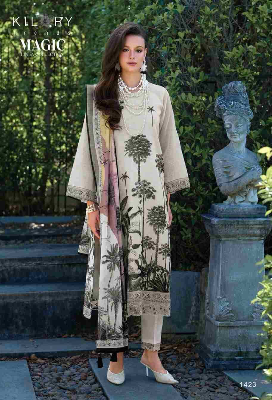 Magic By Kilory 1421 To 1426 Series Beautiful Suits Colorful Stylish Fancy Casual Wear & Ethnic Wear Pure Linen Dresses At Wholesale Price
