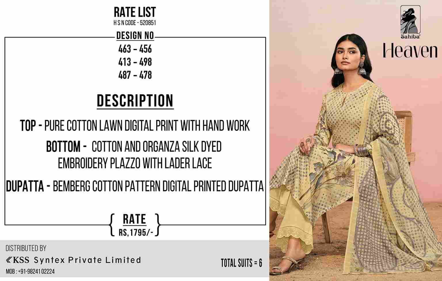 Heaven By Sahiba Fabrics Beautiful Festive Suits Colorful Stylish Fancy Casual Wear & Ethnic Wear Pure Lawn Cotton Dresses At Wholesale Price