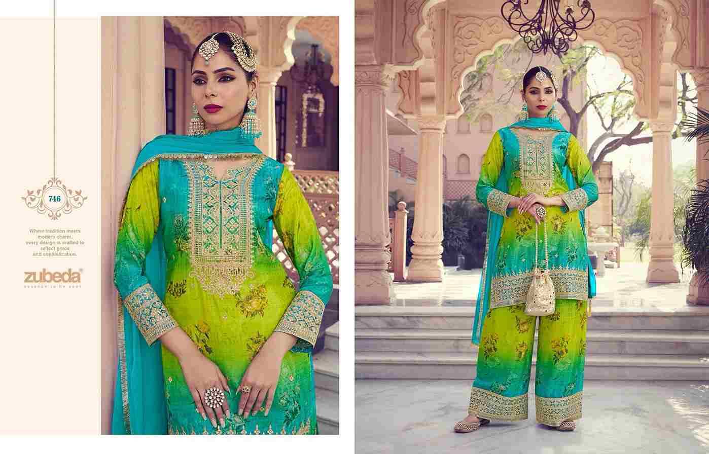 Naayaab By Zubeda 745 To 747 Series Designer Sharara Suits Beautiful Fancy Colorful Stylish Party Wear & Occasional Wear Chinnon Silk Dresses At Wholesale Price