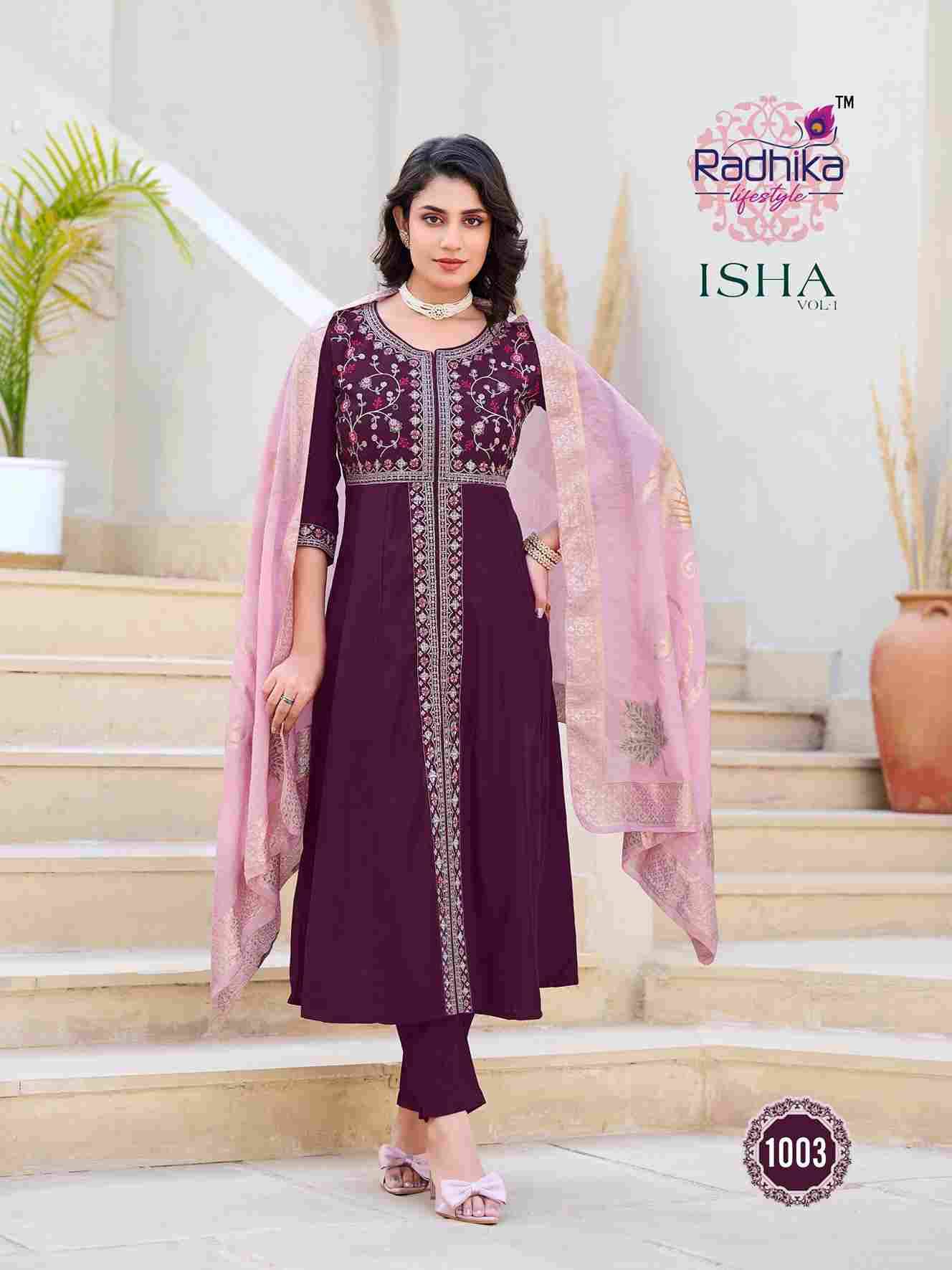 Isha Vol-1 By Radhika Lifestyle 1001 To 1004 Series Beautiful Festive Suits Colorful Stylish Fancy Casual Wear & Ethnic Wear Roman Silk Dresses At Wholesale Price