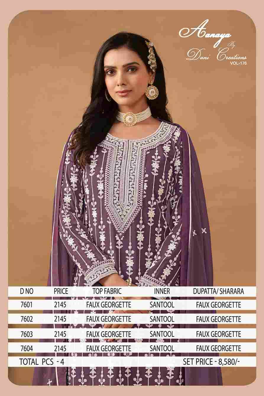 Aanaya Vol-176 By Twisha 7601 To 7604 Series Designer Festive Suits Collection Beautiful Stylish Fancy Colorful Party Wear & Occasional Wear Faux Georgette Dresses At Wholesale Price