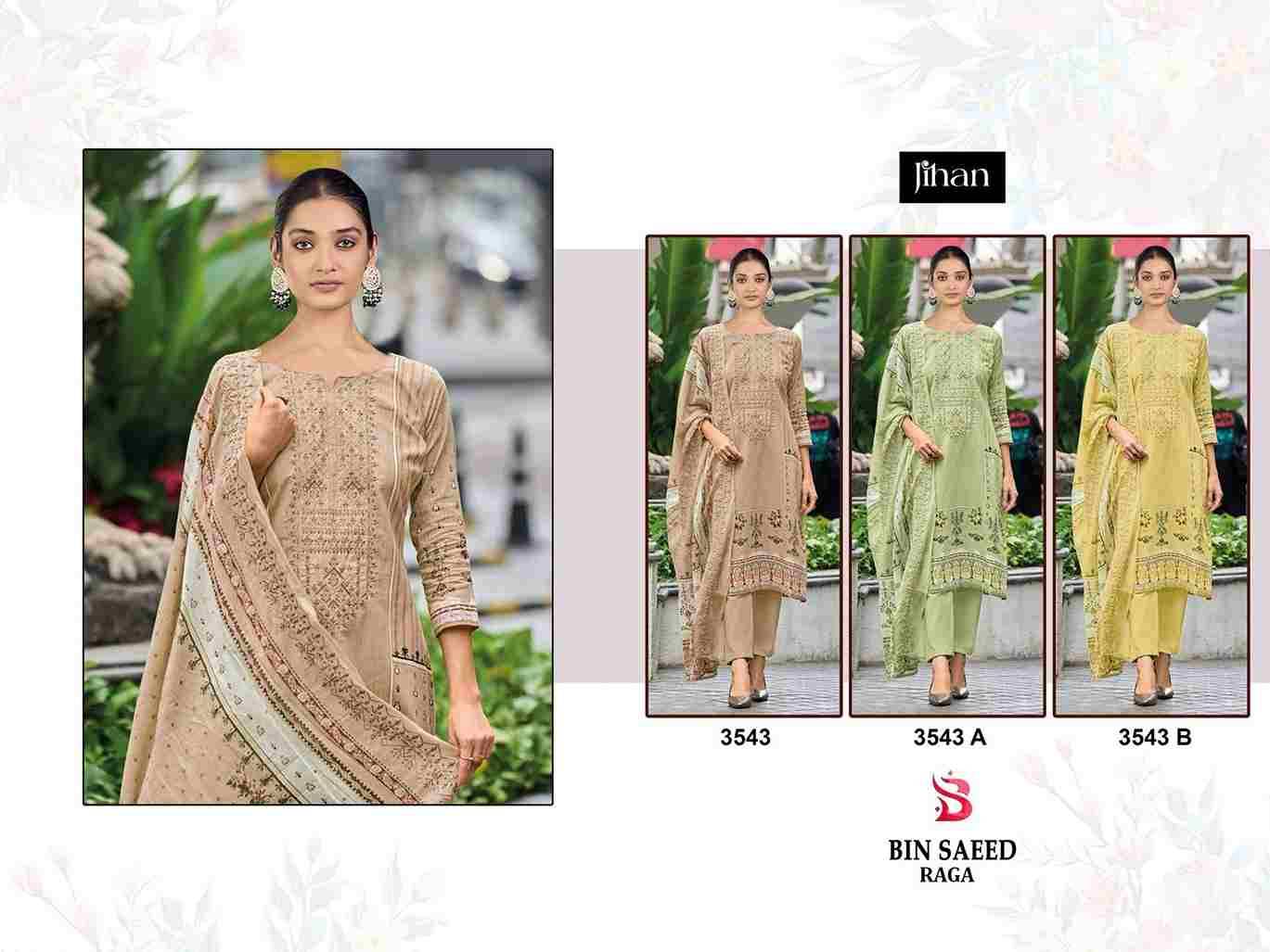Bin Saeed Raga By Jihan 3533 To 3533-B Series Designer Pakistani Suits Beautiful Fancy Stylish Colorful Party Wear & Occasional Wear Pure Lawn Dresses At Wholesale Price