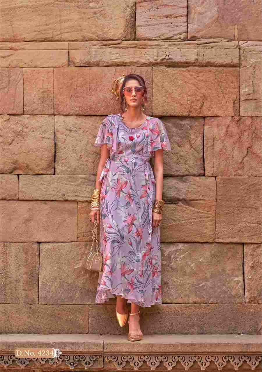Coral Charm Vol-5 By Anju Fabrics 4231 To 4236 Series Beautiful Stylish Fancy Colorful Casual Wear & Ethnic Wear Viscose Chiffon Gowns At Wholesale Price