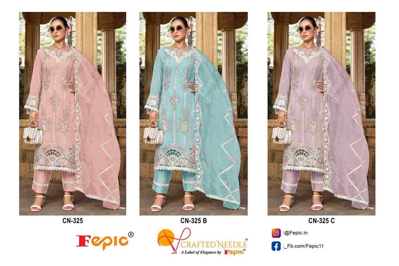 Fepic 325 Colours By Fepic 325-A To 325-C Series Beautiful Pakistani Suits Colorful Stylish Fancy Casual Wear & Ethnic Wear Organza Embroidered Dresses At Wholesale Price