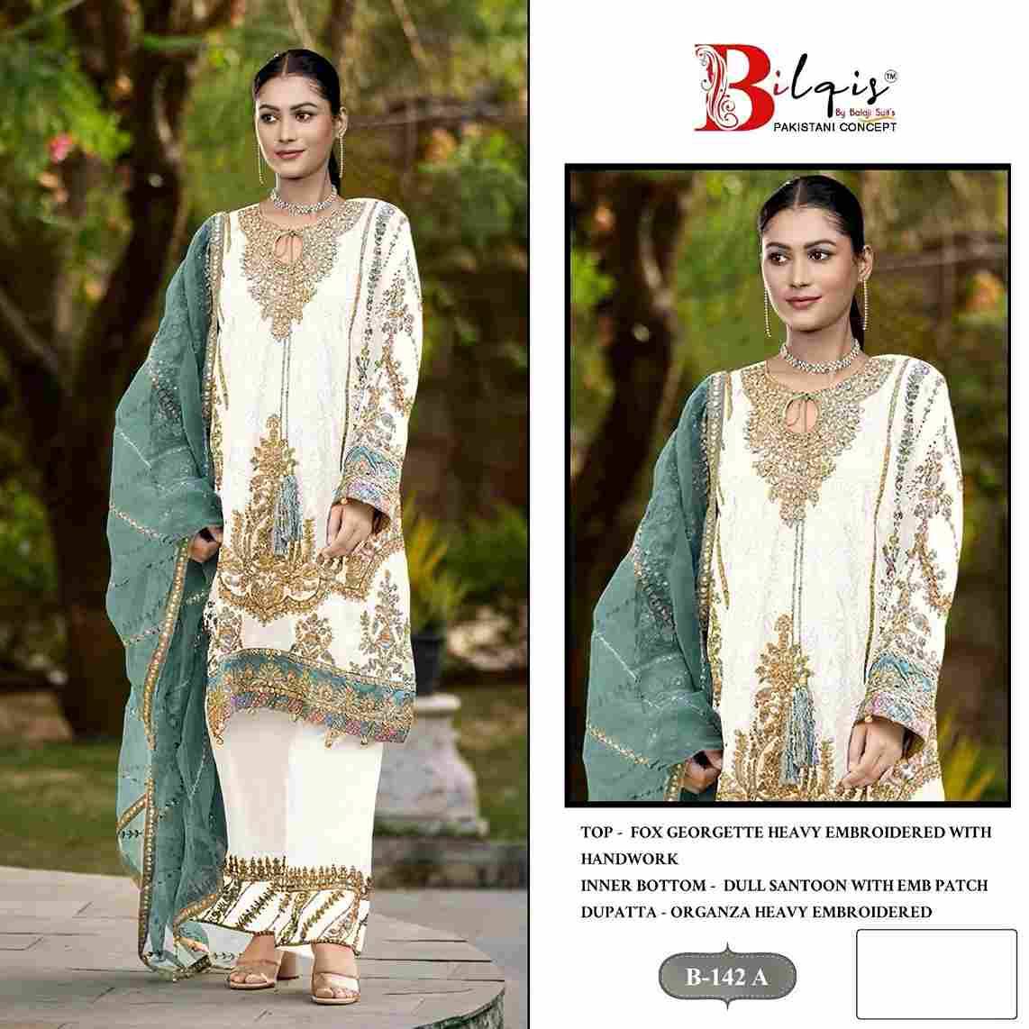 Bilqis 142 Colours By Bilqis 142-A To 142-B Series Beautiful Pakistani Suits Stylish Fancy Colorful Party Wear & Occasional Wear Faux Georgette Embroidery Dresses At Wholesale Price