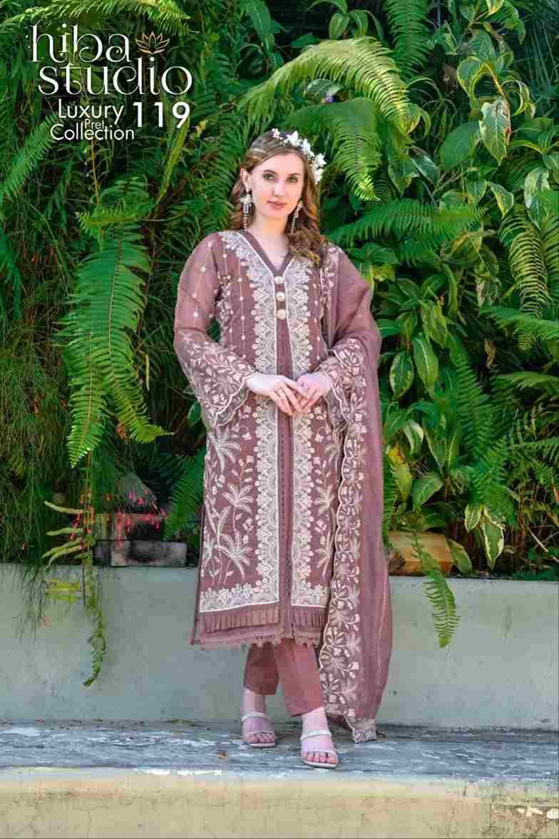 Luxury Pret Collection Vol-119 By Hiba Fashion 119-A To 119-C Series Beautiful Pakistani Suits Colorful Stylish Fancy Casual Wear & Ethnic Wear Organza Dresses At Wholesale Price
