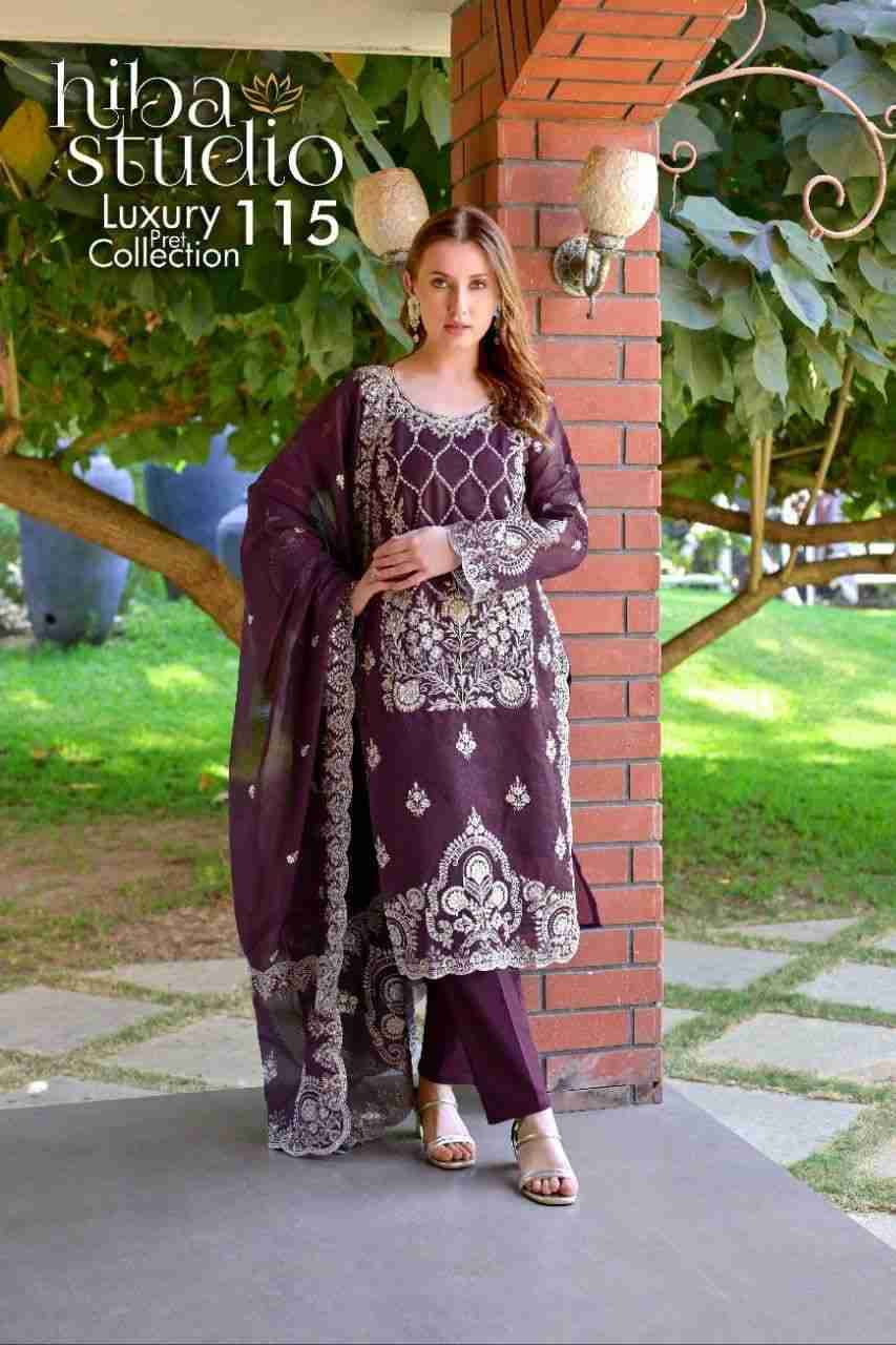 Luxury Pret Collection Vol-115 By Hiba Fashion 115-A To 115-C Series Beautiful Pakistani Suits Colorful Stylish Fancy Casual Wear & Ethnic Wear Organza Dresses At Wholesale Price