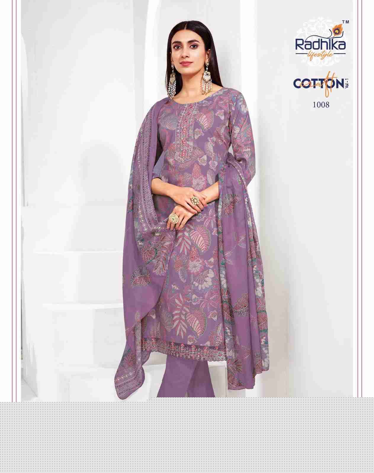 Cotton Craft Vol-1 By Radhika Lifestyle 1001 To 1008 Series Beautiful Festive Suits Colorful Stylish Fancy Casual Wear & Ethnic Wear Cotton Print Dresses At Wholesale Price