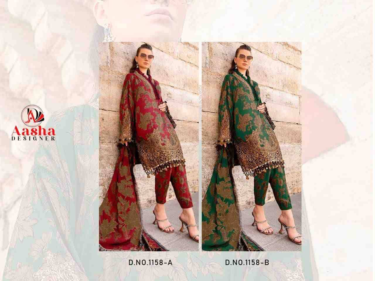 Aasha 1158 Colours By Aasha Designer 1158-A To 1158-B Series Pakistani Suits Beautiful Fancy Colorful Stylish Party Wear & Occasional Wear Pure Cotton Embroidery Dresses At Wholesale Price