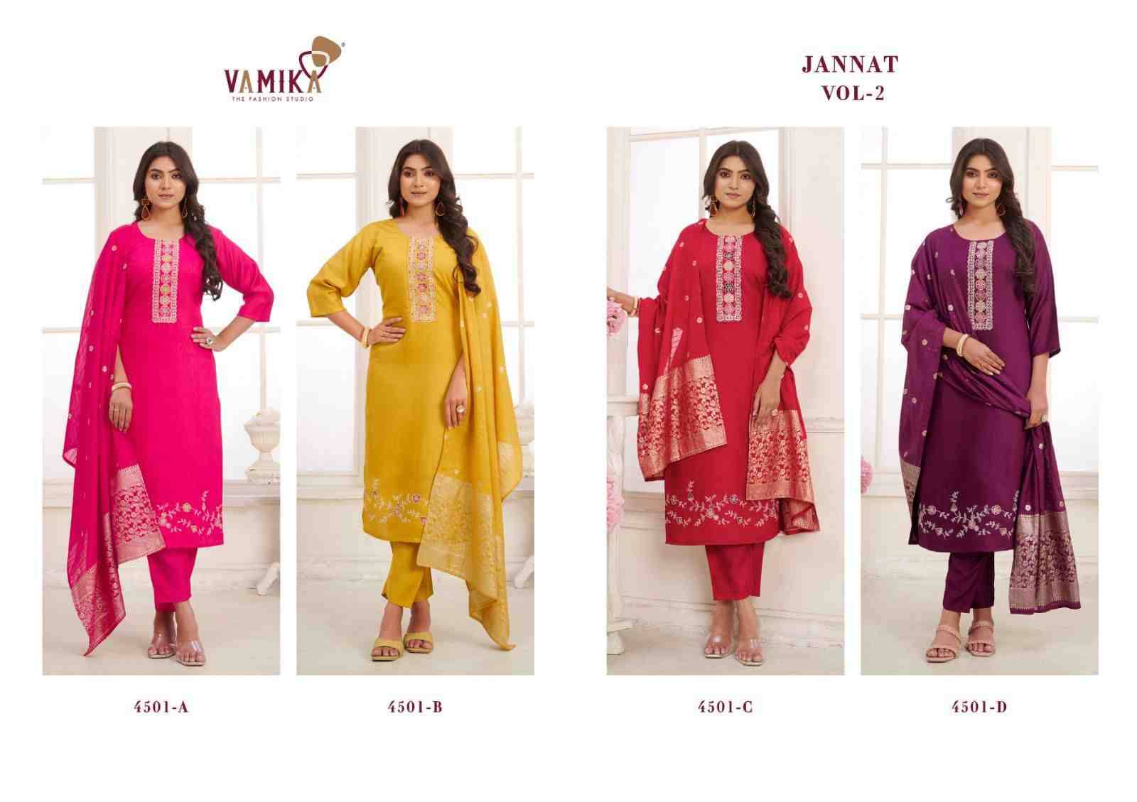 Jannat Vol-2 By Vamika 4501-A To 4501-D Series Designer Stylish Fancy Colorful Beautiful Party Wear & Ethnic Wear Collection Heavy Viscose Silk Dresses At Wholesale Price