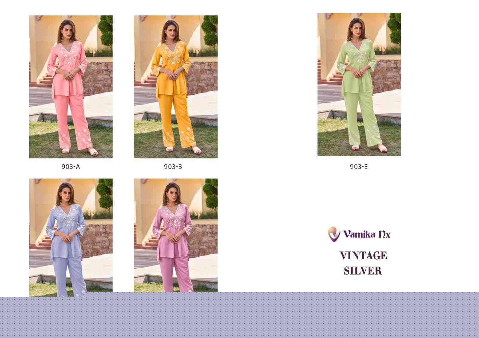Vintage Silver By Vamika 903-A To 903-E Series Designer Stylish Fancy Colorful Beautiful Party Wear & Ethnic Wear Collection Heavy Rayon Kurtis With Bottom At Wholesale Price