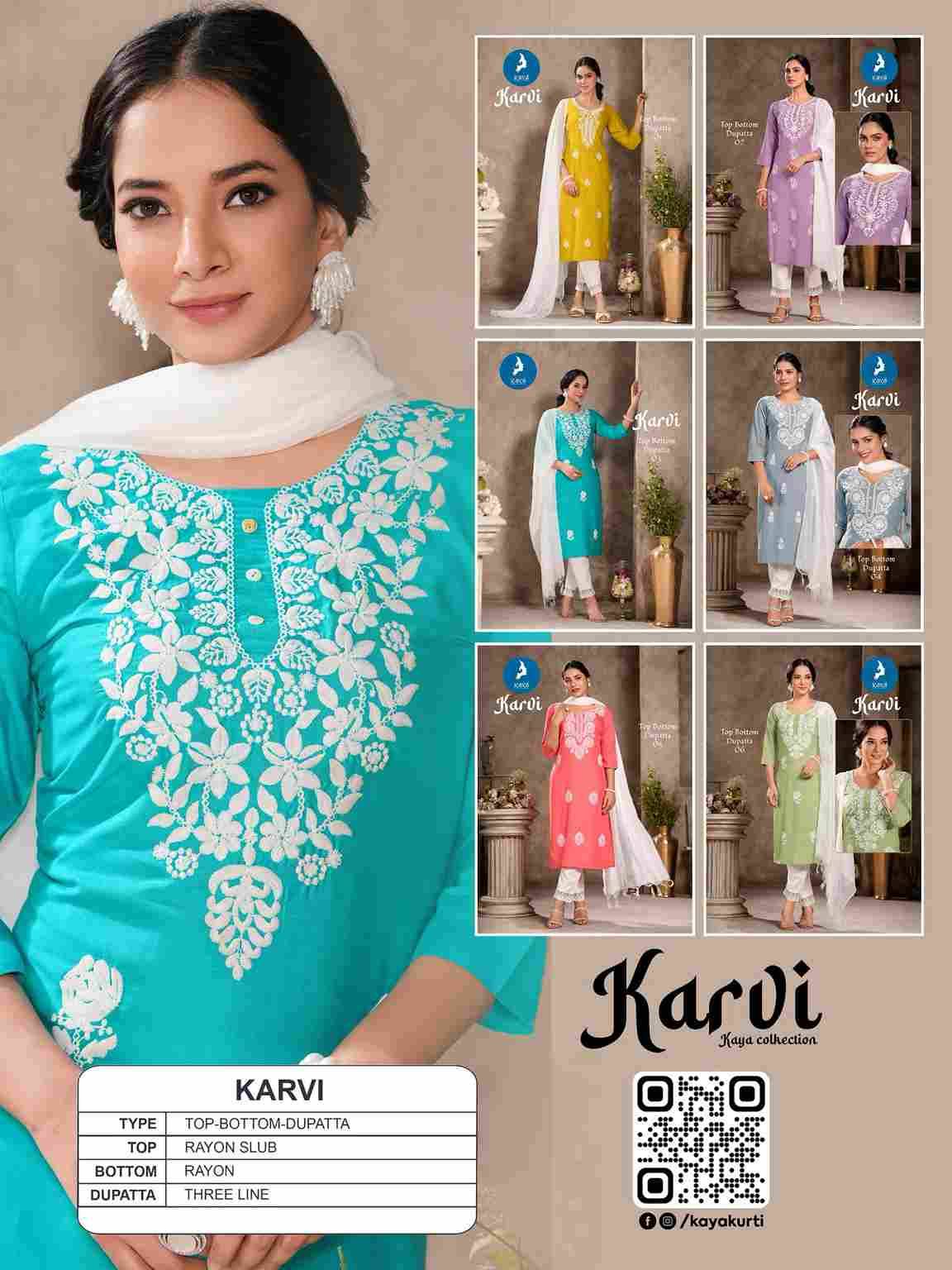 Karvi By Kaya 01 To 06 Series Beautiful Stylish Festive Suits Fancy Colorful Casual Wear & Ethnic Wear & Ready To Wear Rayon Slub Dresses At Wholesale Price