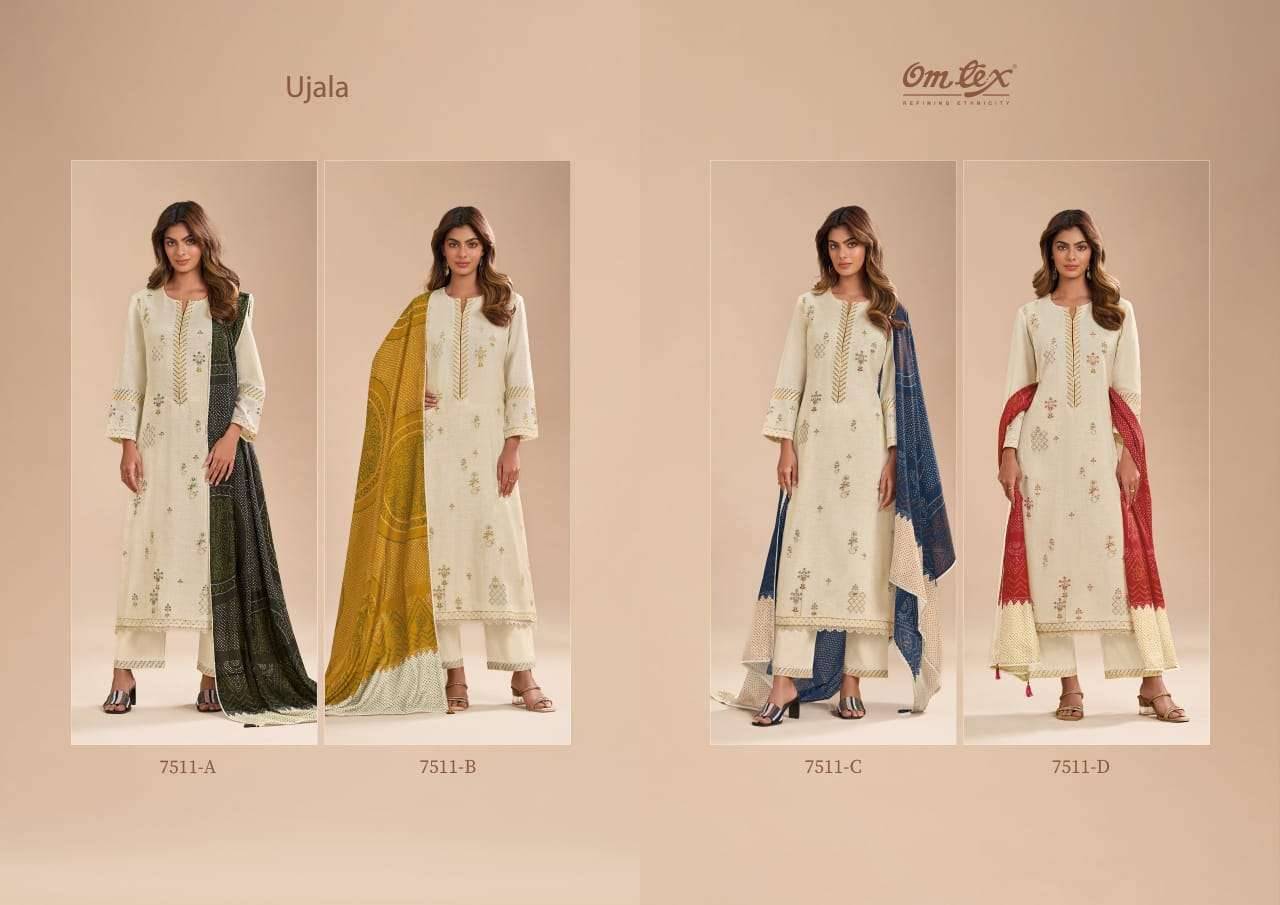 Ujala By Om Tex 7511-A To 7511-D Series Beautiful Suits Stylish Fancy Colorful Party Wear & Ethnic Wear Cotton Silk Jacquard Dresses At Wholesale Price