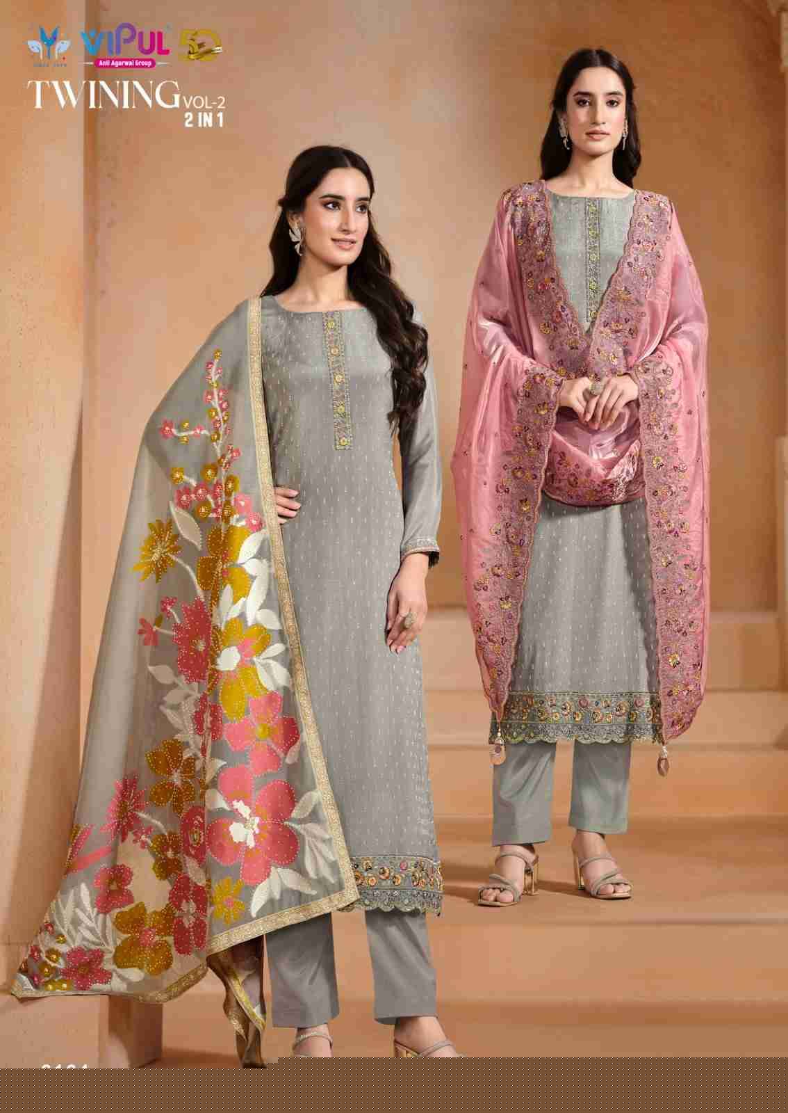 Twining Vol-2 By Vipul Fashion 6161 To 6166 Series Indian Traditional Wear Collection Beautiful Stylish Fancy Colorful Party Wear & Occasional Wear Chinnon/Chiffon Sarees At Wholesale Price