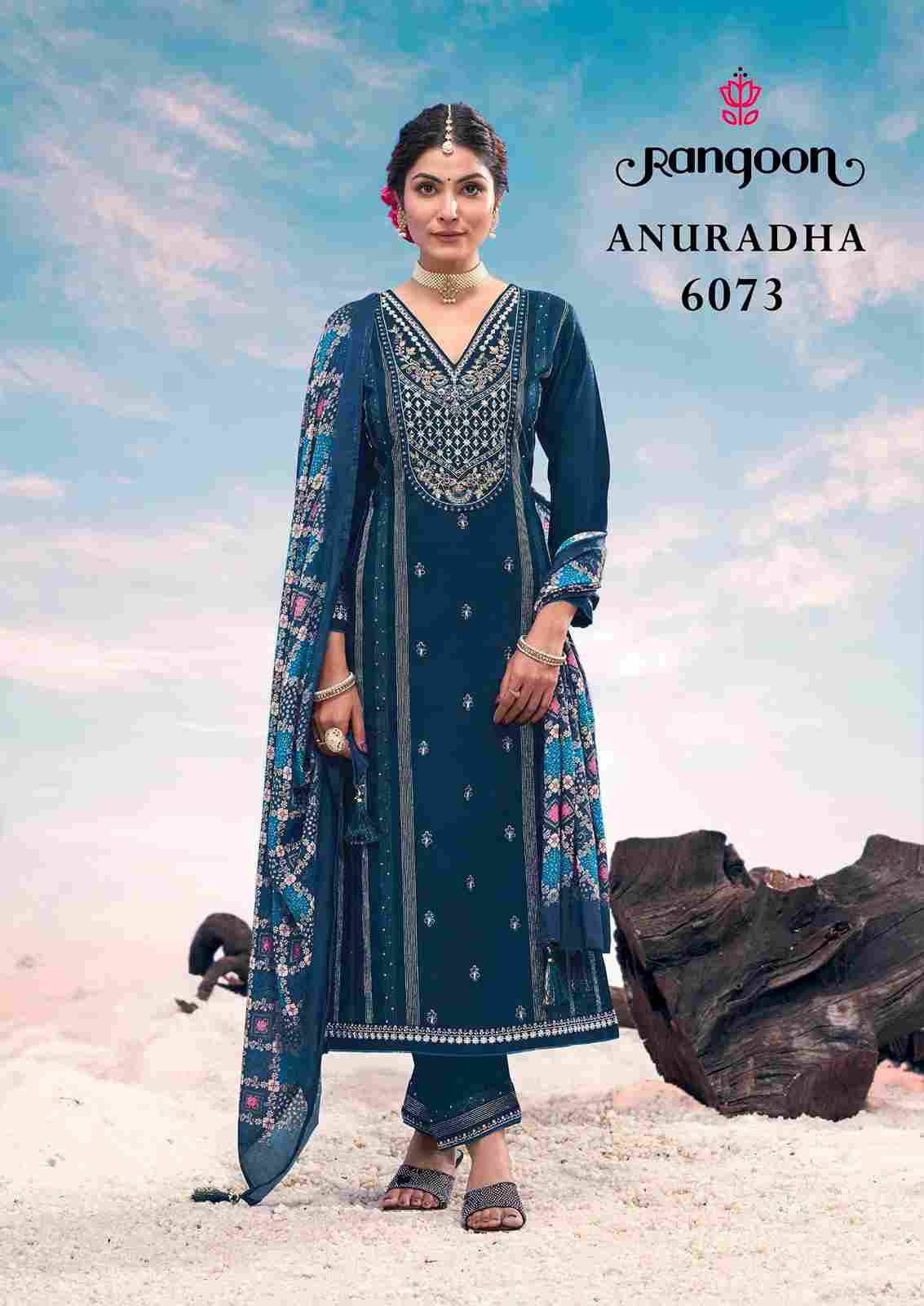 Anuradha By Rangoon 6071 To 6076 Series Beautiful Stylish Festive Suits Fancy Colorful Casual Wear & Ethnic Wear & Ready To Wear Rayon Embroidered Dresses At Wholesale Price