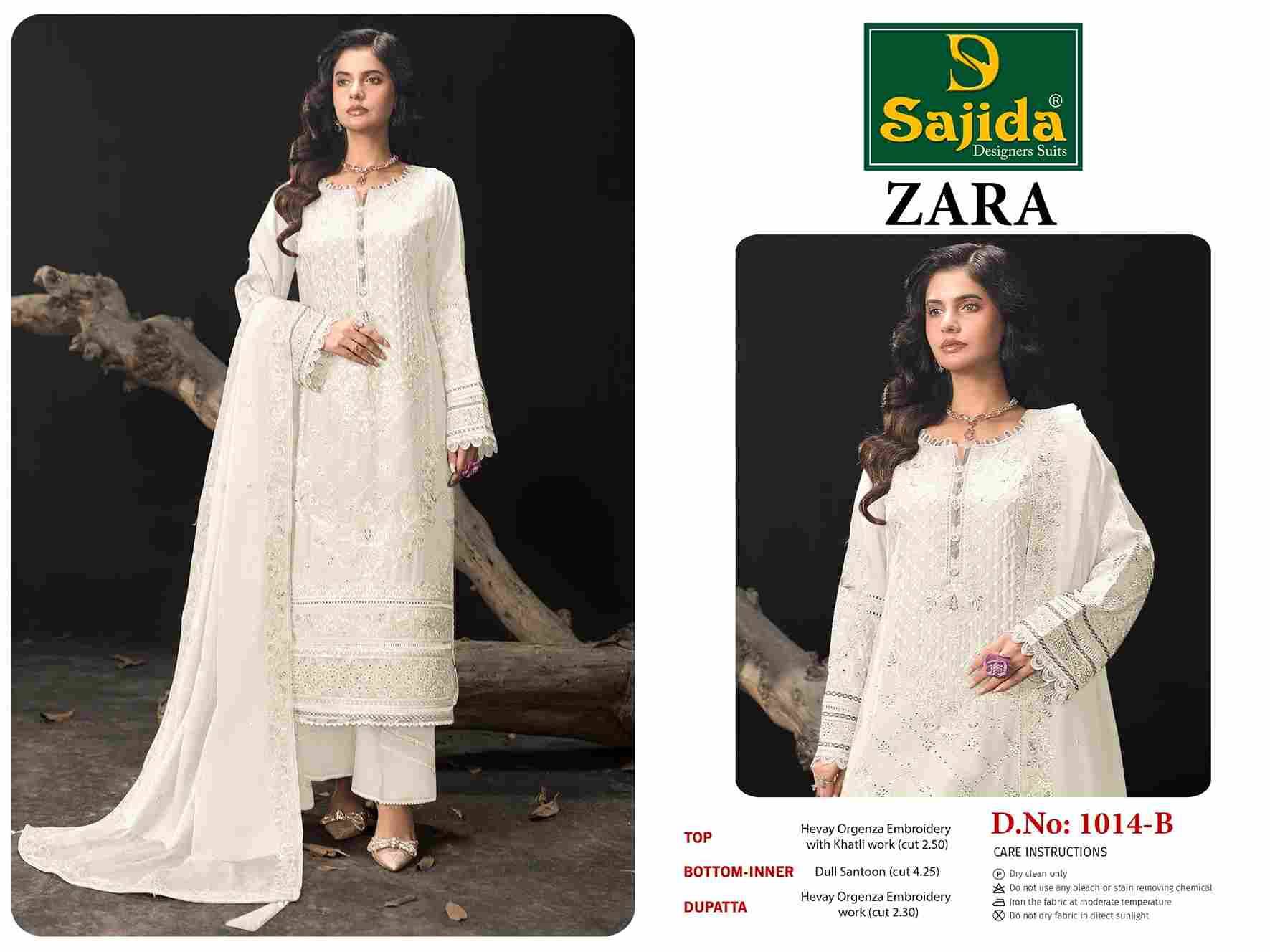 Zara By Sajida Designer Suits 1014-A To 1014-D Series Beautiful Pakistani Suits Colorful Stylish Fancy Casual Wear & Ethnic Wear Heavy Organza Embroidered Dresses At Wholesale Price