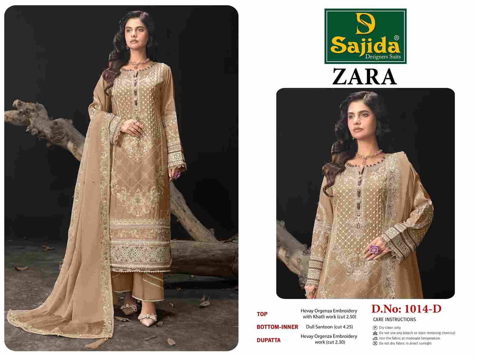 Zara By Sajida Designer Suits 1014-A To 1014-D Series Beautiful Pakistani Suits Colorful Stylish Fancy Casual Wear & Ethnic Wear Heavy Organza Embroidered Dresses At Wholesale Price
