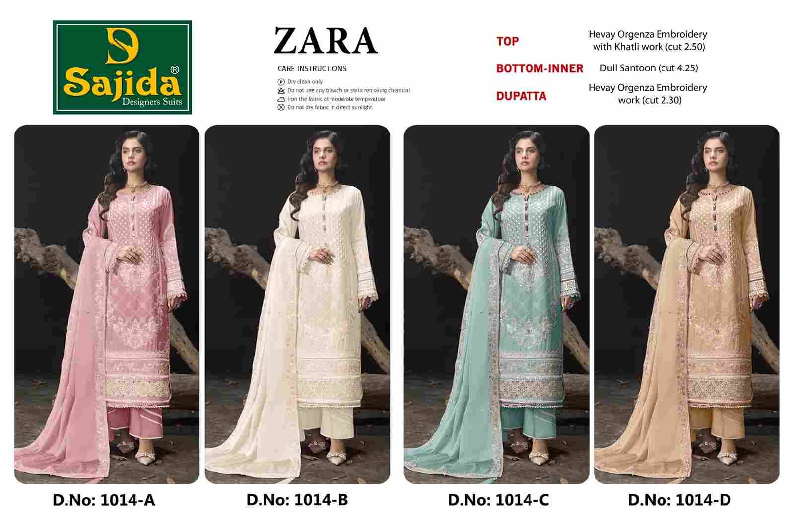 Zara By Sajida Designer Suits 1014-A To 1014-D Series Beautiful Pakistani Suits Colorful Stylish Fancy Casual Wear & Ethnic Wear Heavy Organza Embroidered Dresses At Wholesale Price