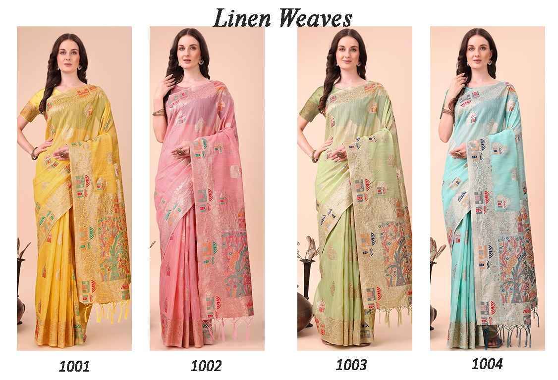 Linen Weaves By Fashid Wholesale 1001 To 1004 Series Indian Traditional Wear Collection Beautiful Stylish Fancy Colorful Party Wear & Occasional Wear Linen Cotton Sarees At Wholesale Price