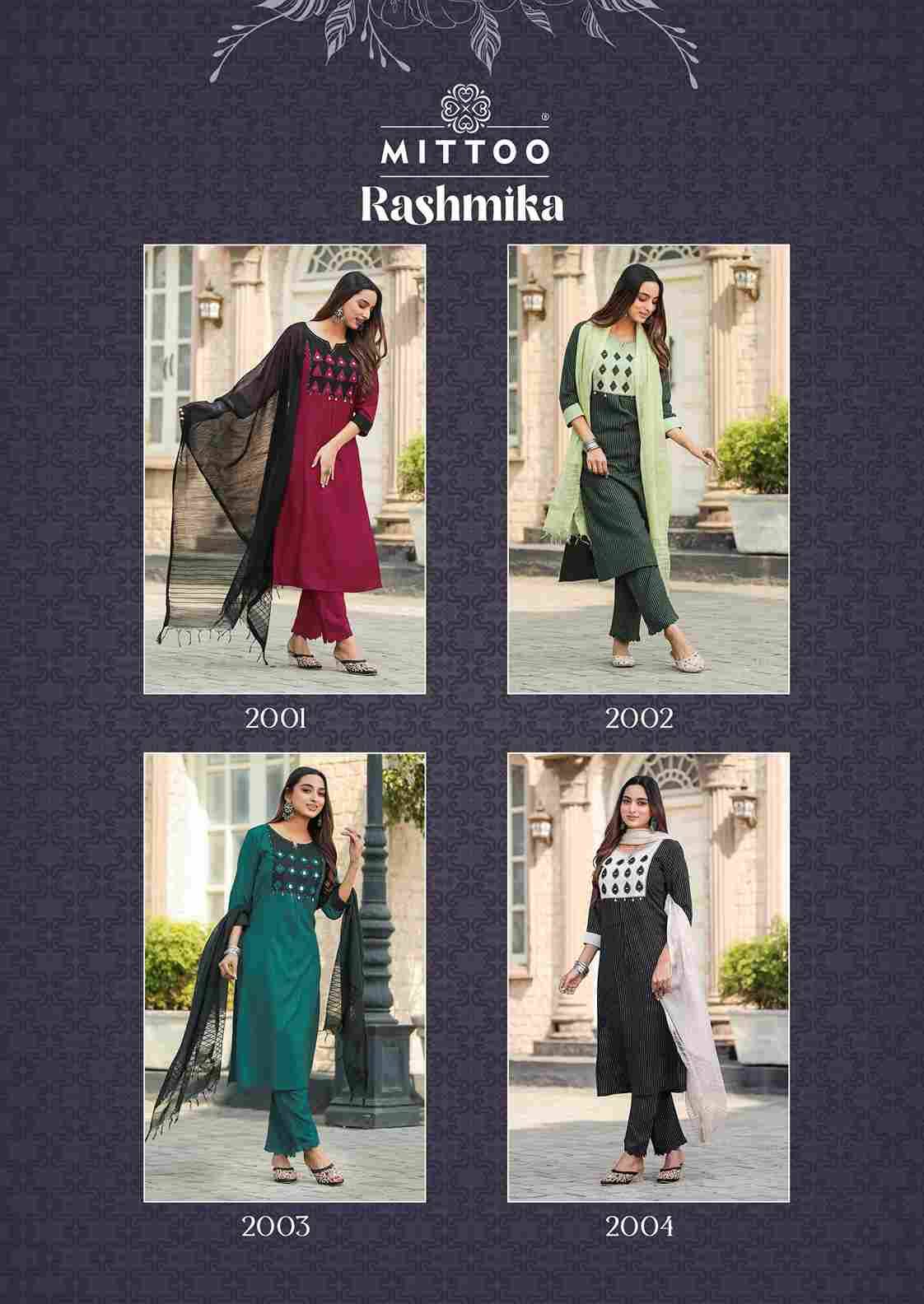 Rashmika By Mittoo 2001 To 2004 Series Beautiful Festive Suits Colorful Stylish Fancy Casual Wear & Ethnic Wear Rayon Print Dresses At Wholesale Price