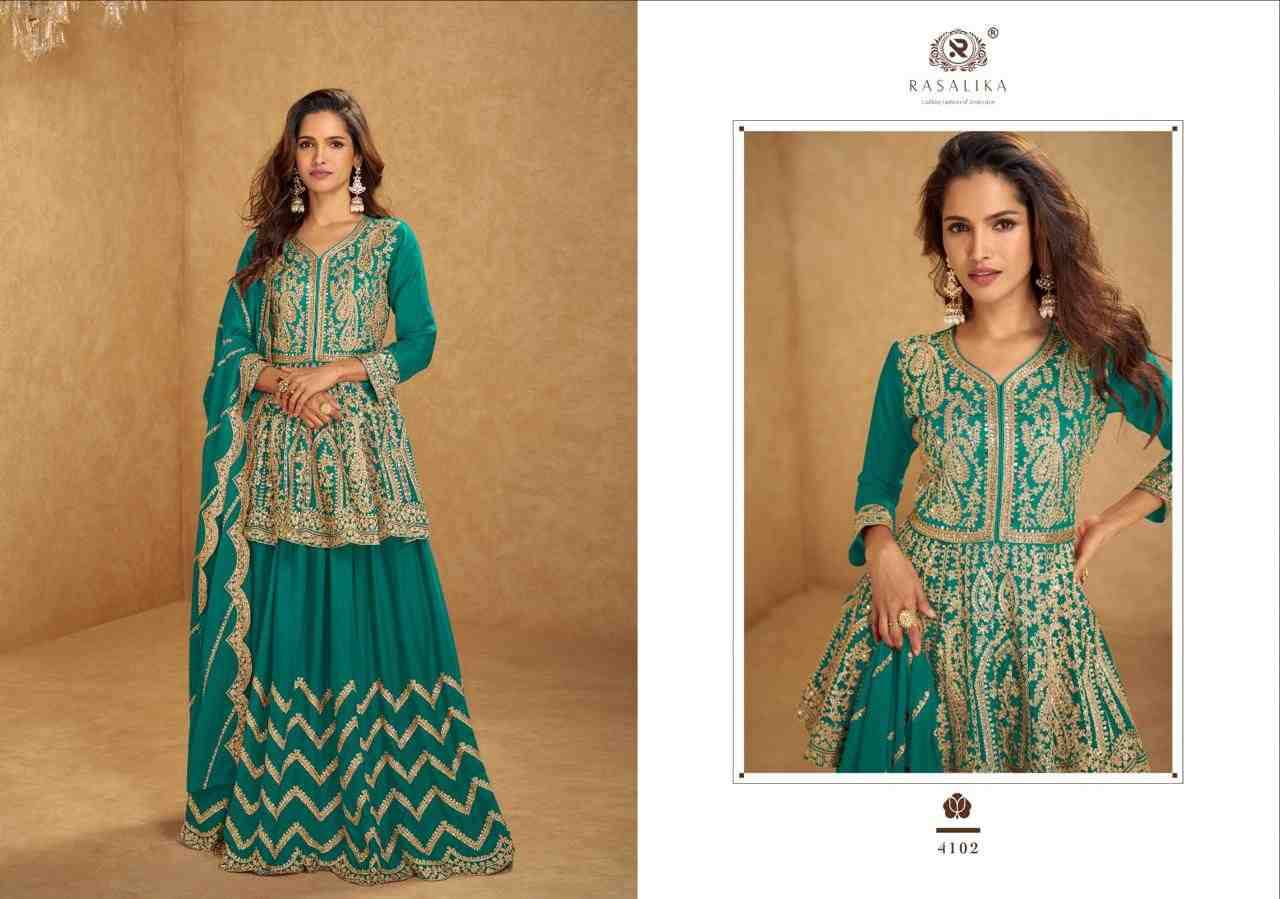 Nikhaar By Rasalika 4101 To 4104 Series Designer Sharara Suits Beautiful Fancy Colorful Stylish Party Wear & Occasional Wear Heavy Chinnon Silk Dresses At Wholesale Price