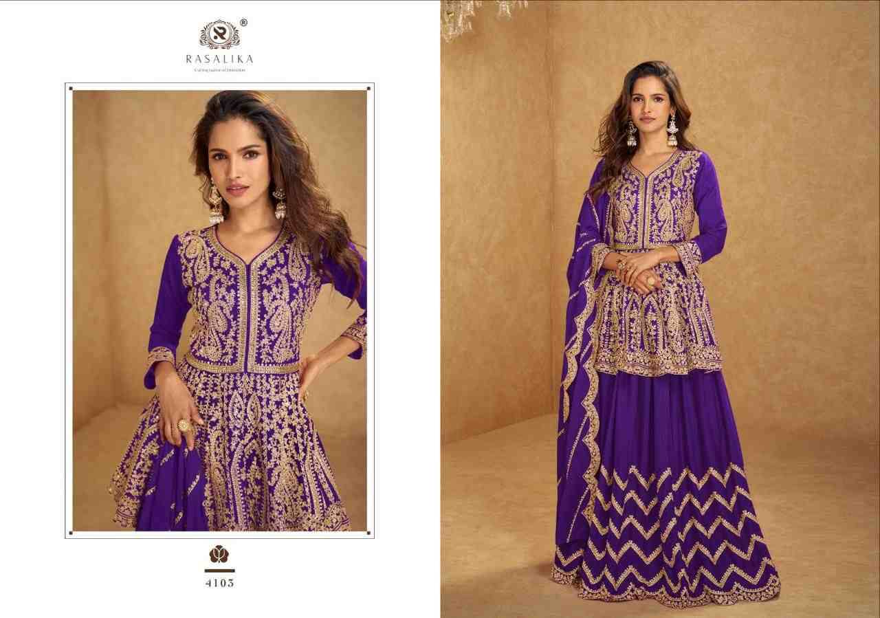 Nikhaar By Rasalika 4101 To 4104 Series Designer Sharara Suits Beautiful Fancy Colorful Stylish Party Wear & Occasional Wear Heavy Chinnon Silk Dresses At Wholesale Price