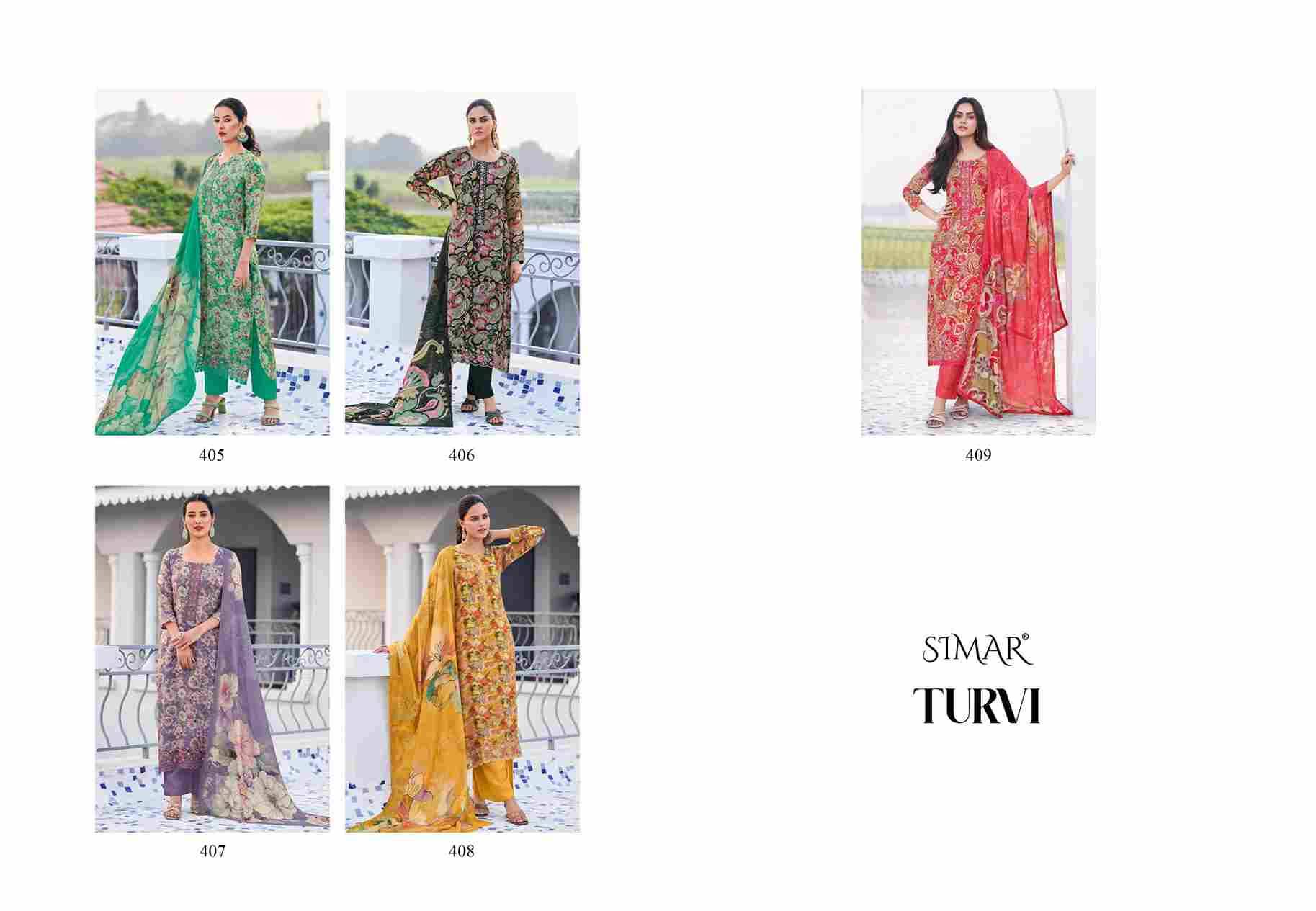 Turvi By Simar 405 To 409 Series Designer Festive Suits Beautiful Stylish Fancy Colorful Party Wear & Occasional Wear Viscose Lining Dresses At Wholesale Price