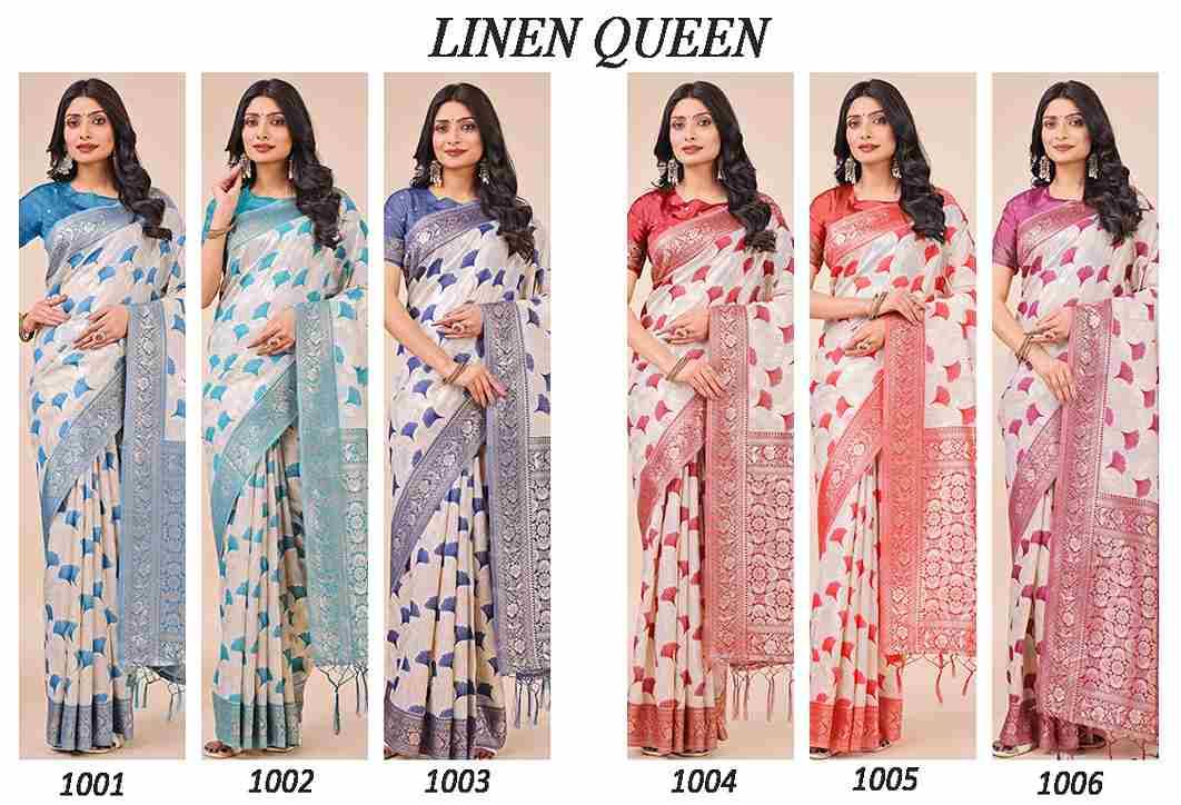 Linen Queen By Fashid Wholesale 1001 To 1006 Series Indian Traditional Wear Collection Beautiful Stylish Fancy Colorful Party Wear & Occasional Wear Linen Cotton Sarees At Wholesale Price